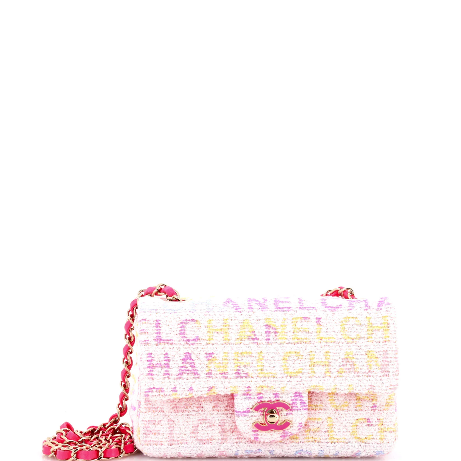Classic Single Flap Bag Quilted Logo Tweed Mini