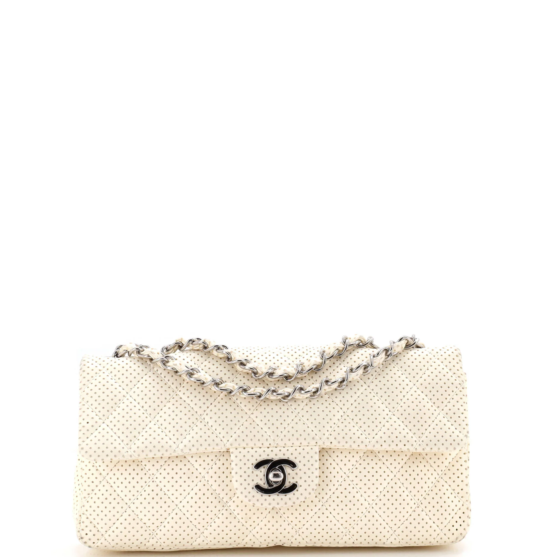 Classic Single Flap Bag Quilted Perforated Leather East West