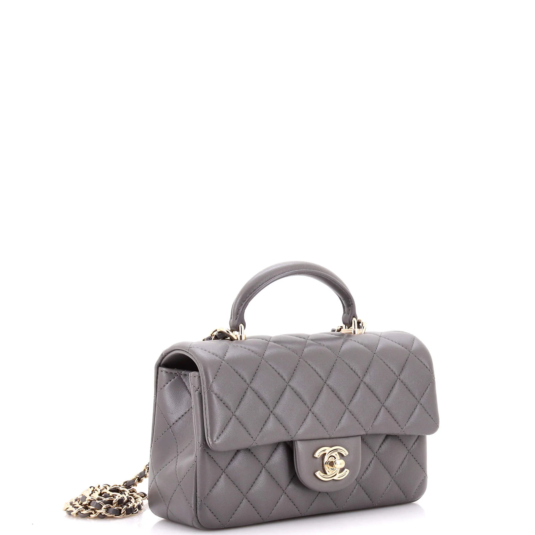 Classic Single Flap Top Handle Bag Quilted Lambskin Mini - Image 2