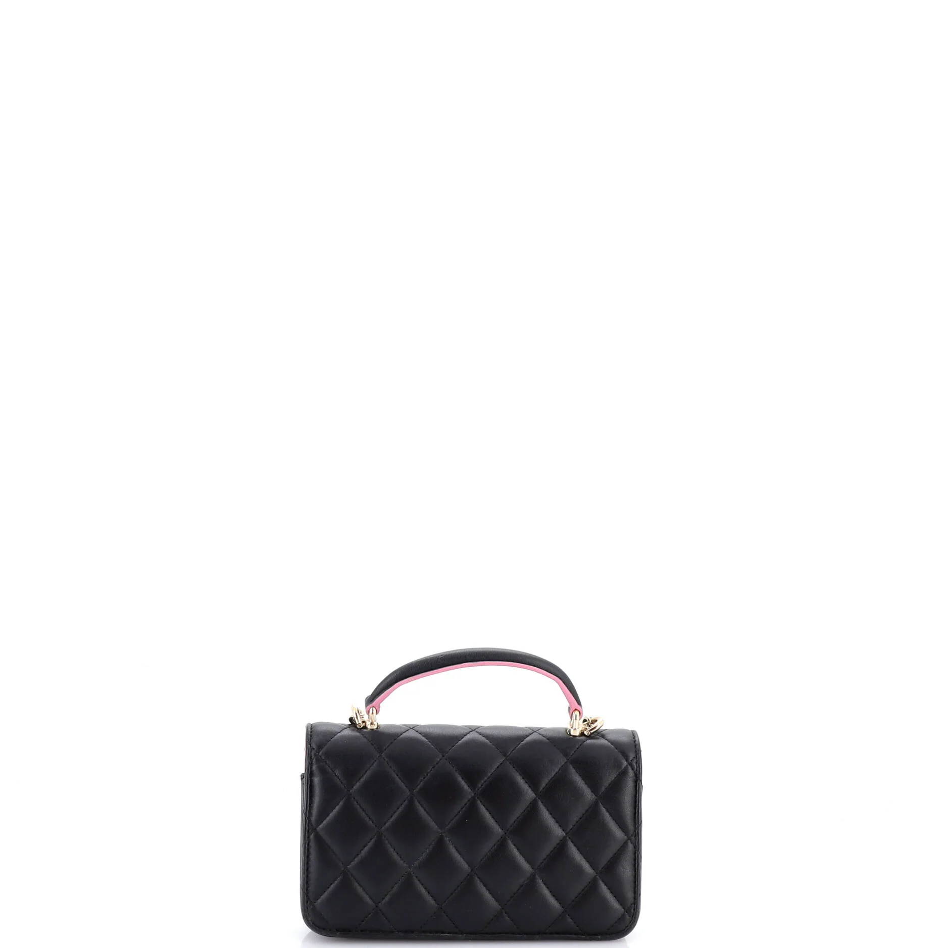 Classic Top Handle Flap Phone Holder with Chain Quilted Lambskin - Image 3