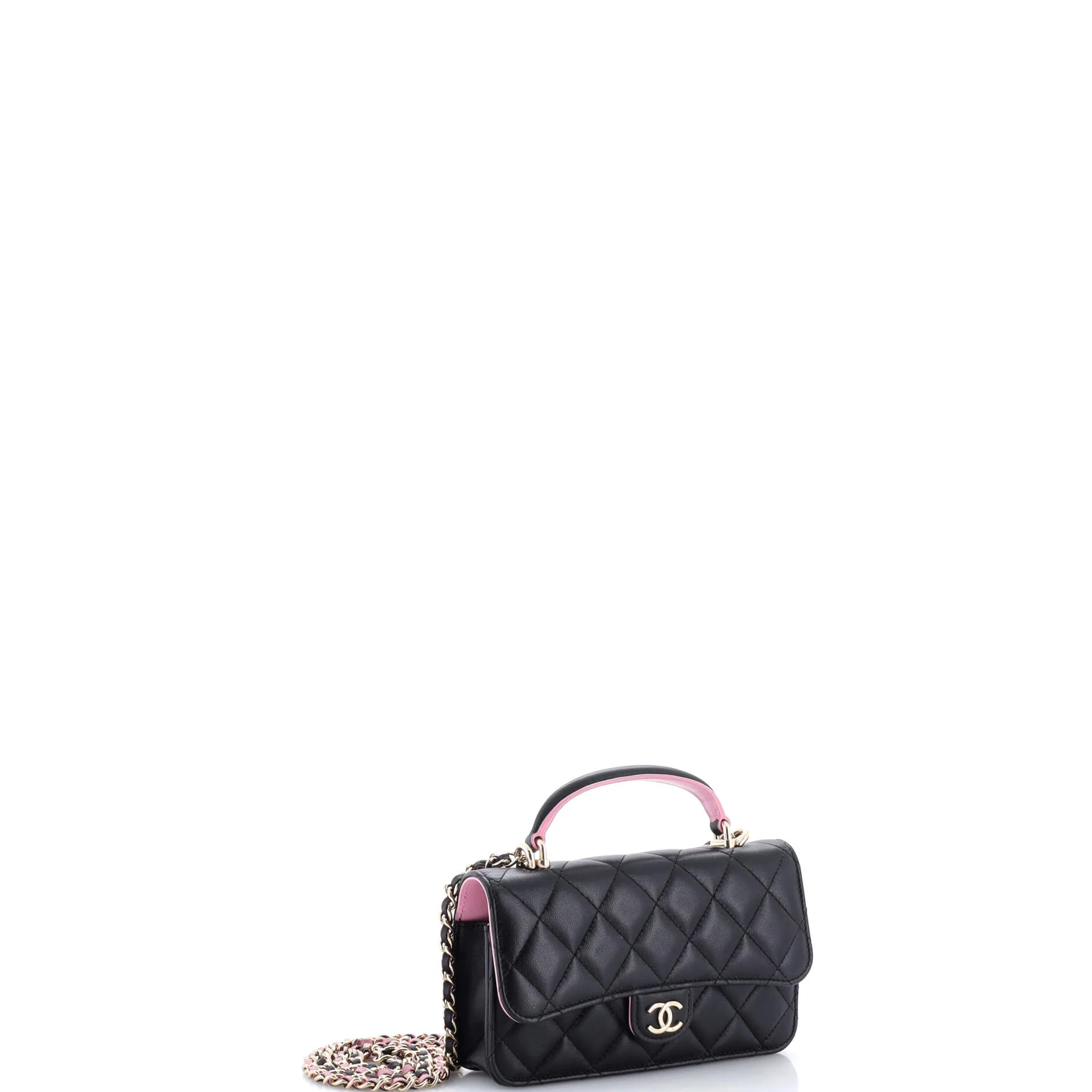 Classic Top Handle Flap Phone Holder with Chain Quilted Lambskin - Image 2