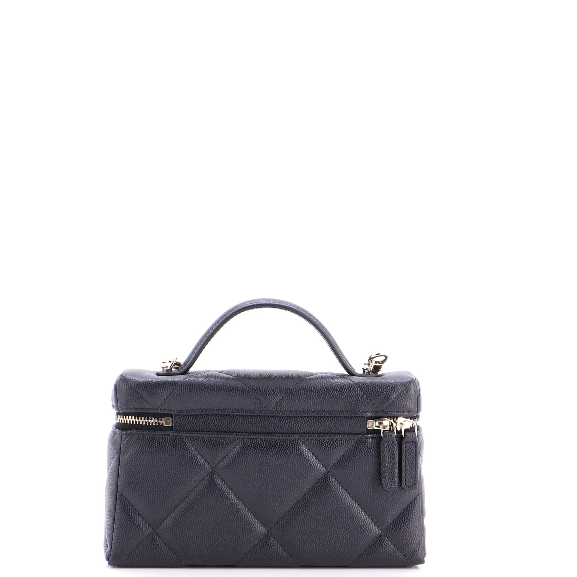 Classic Top Handle Slim Vanity Case with Chain Quilted Caviar Small - Image 3