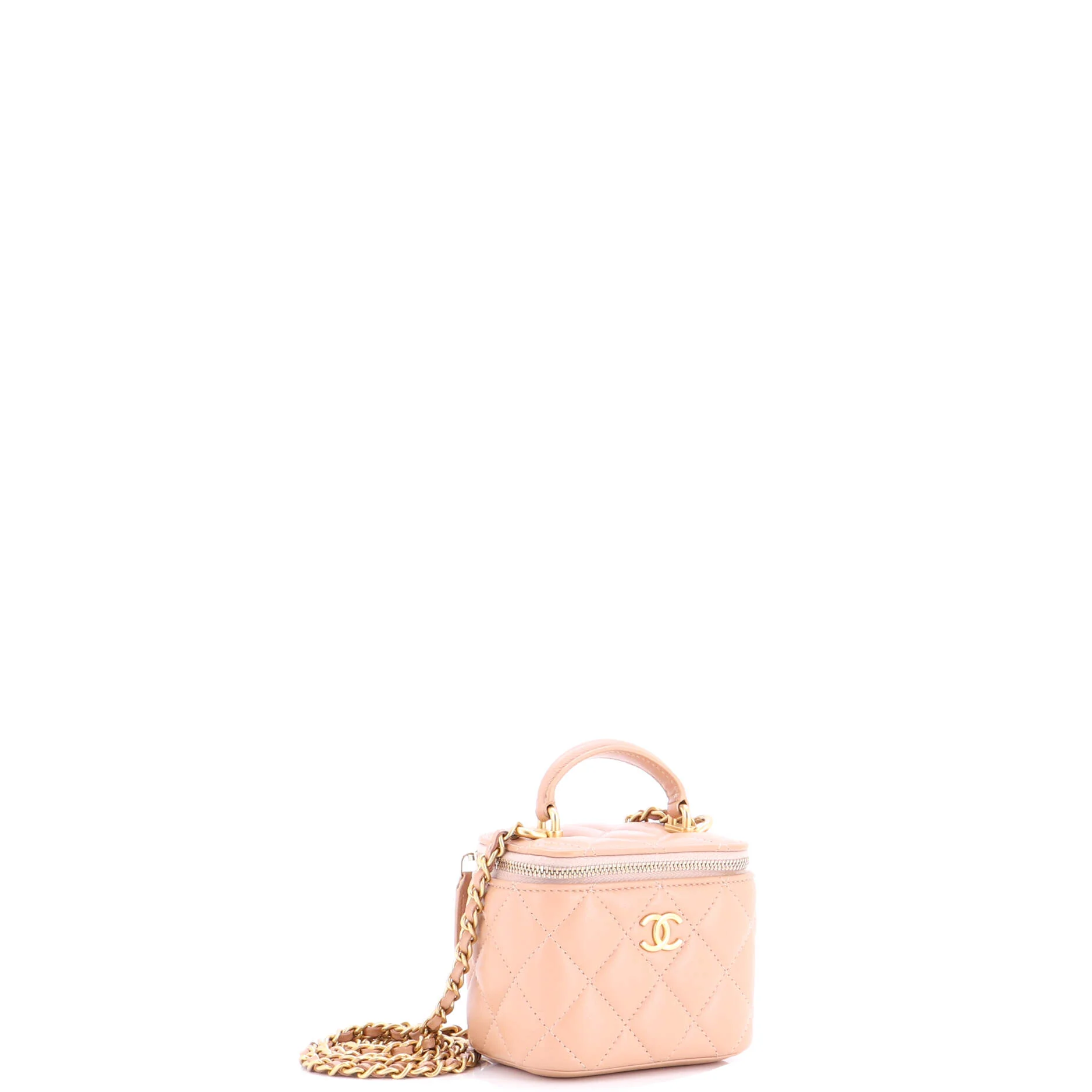 Classic Top Handle Vanity Case with Chain Quilted Lambskin Mini - Image 2