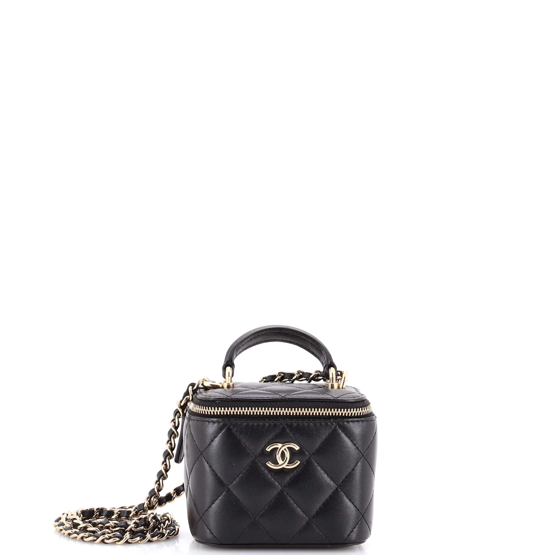 Classic Top Handle Vanity Case with Chain Quilted Lambskin Mini
