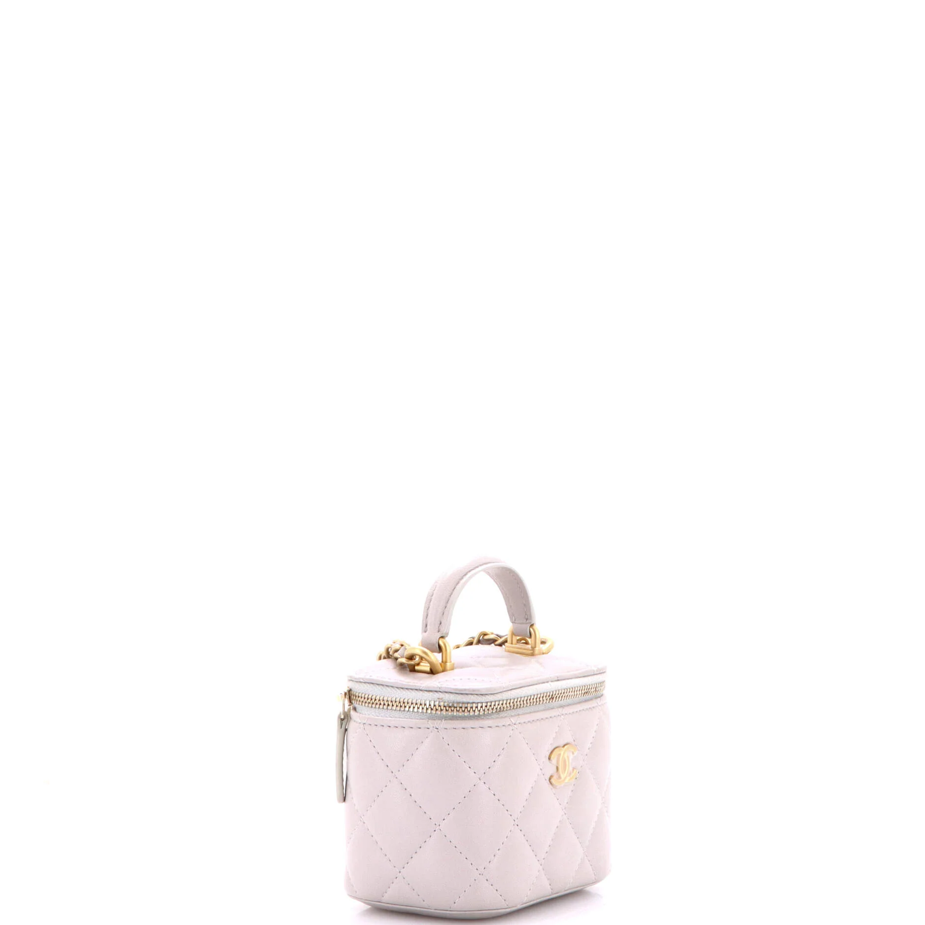 Classic Top Handle Vanity Case with Chain Quilted Lambskin Mini - Image 3