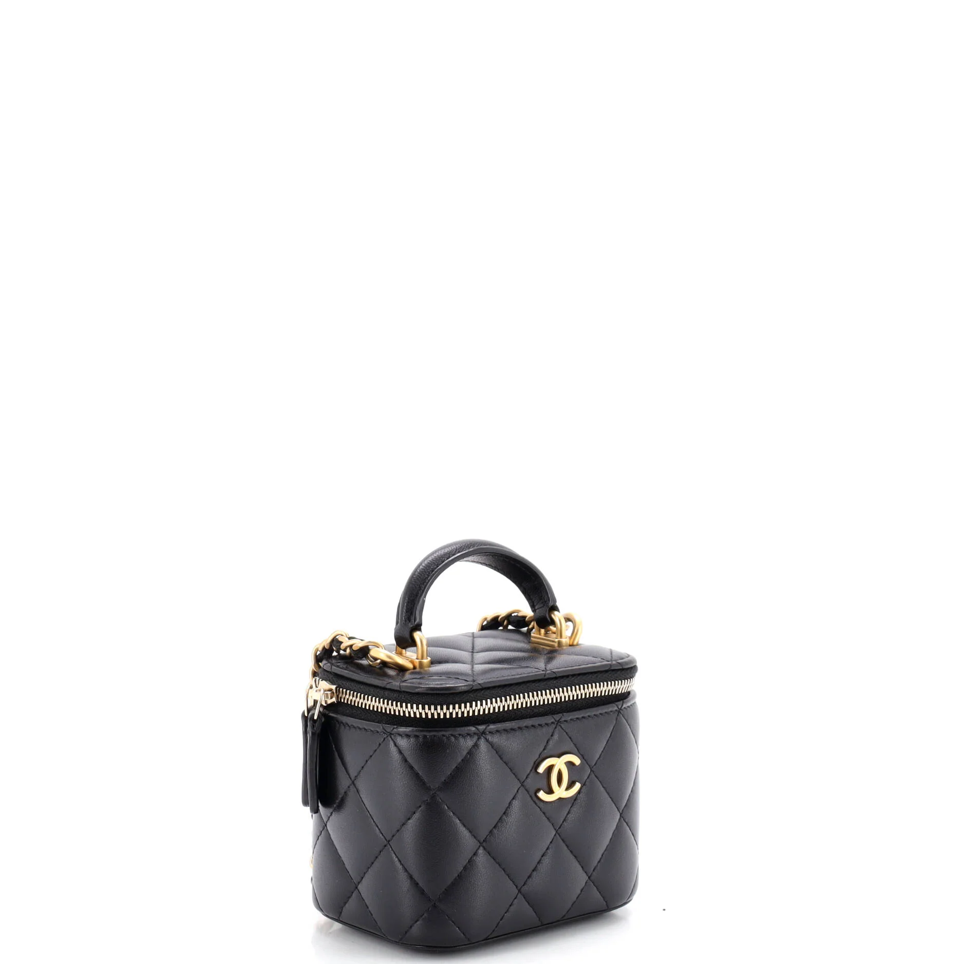 Classic Top Handle Vanity Case with Chain Quilted Lambskin Mini - Image 3