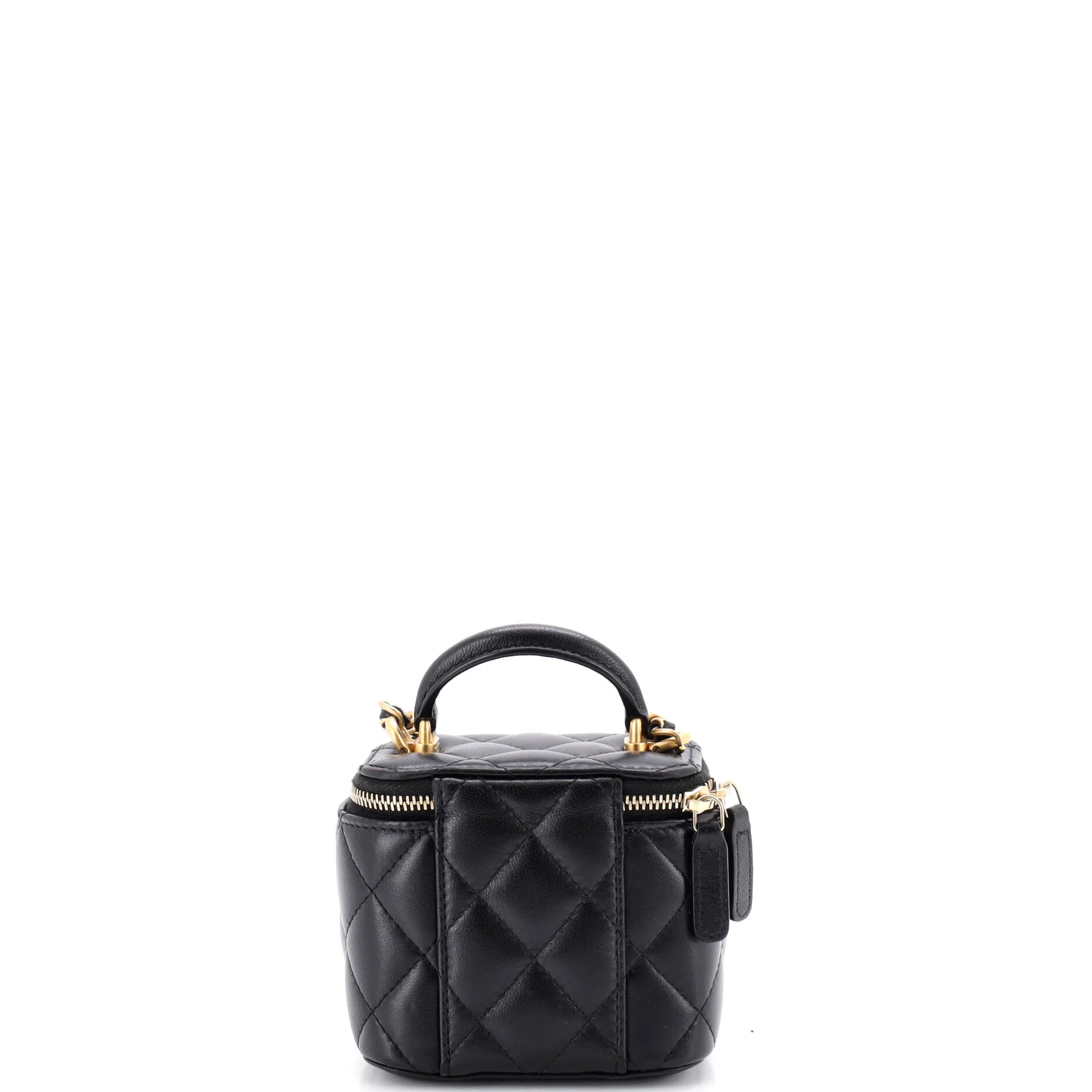 Classic Top Handle Vanity Case with Chain Quilted Lambskin Mini - Image 4