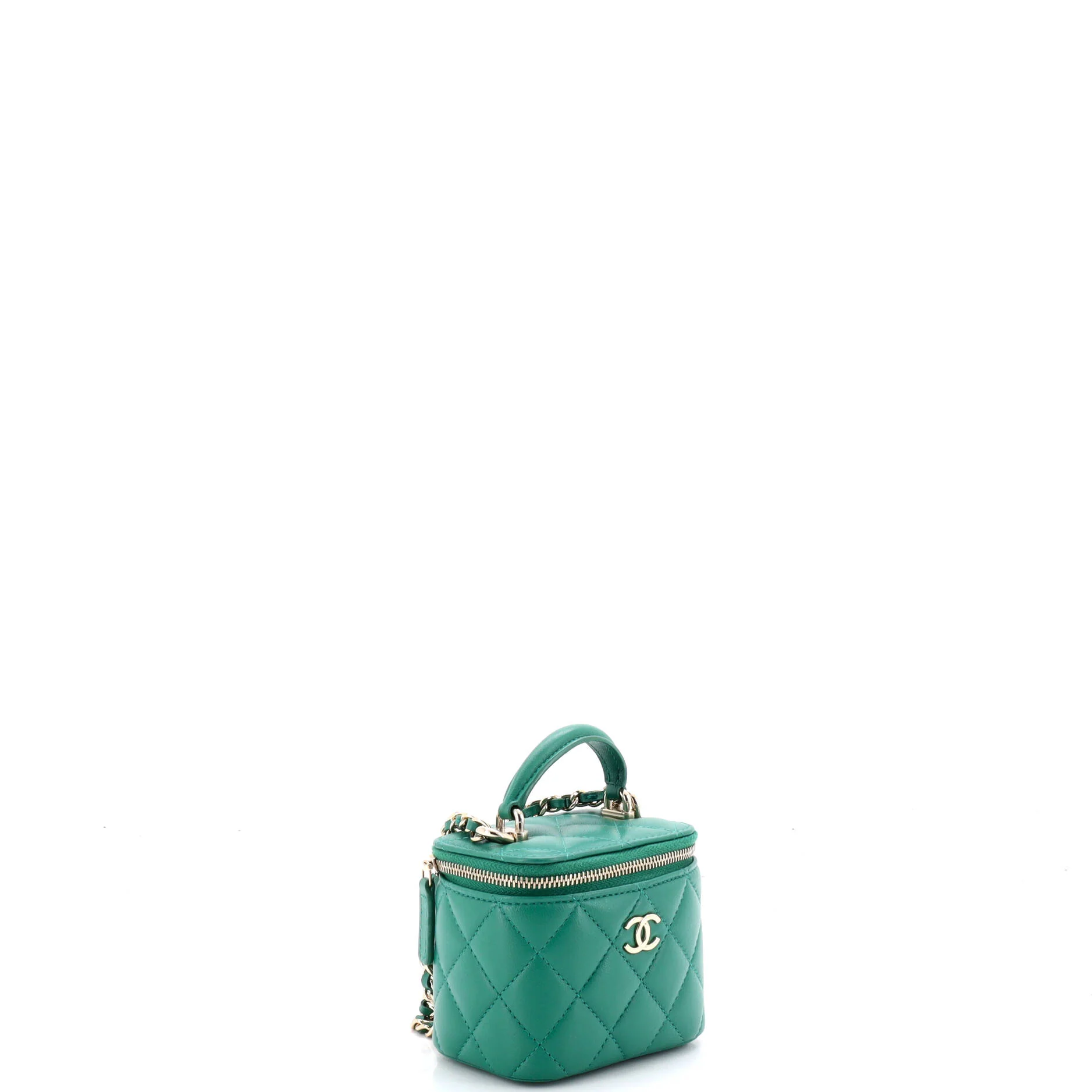 Classic Top Handle Vanity Case with Chain Quilted Lambskin Mini - Image 2