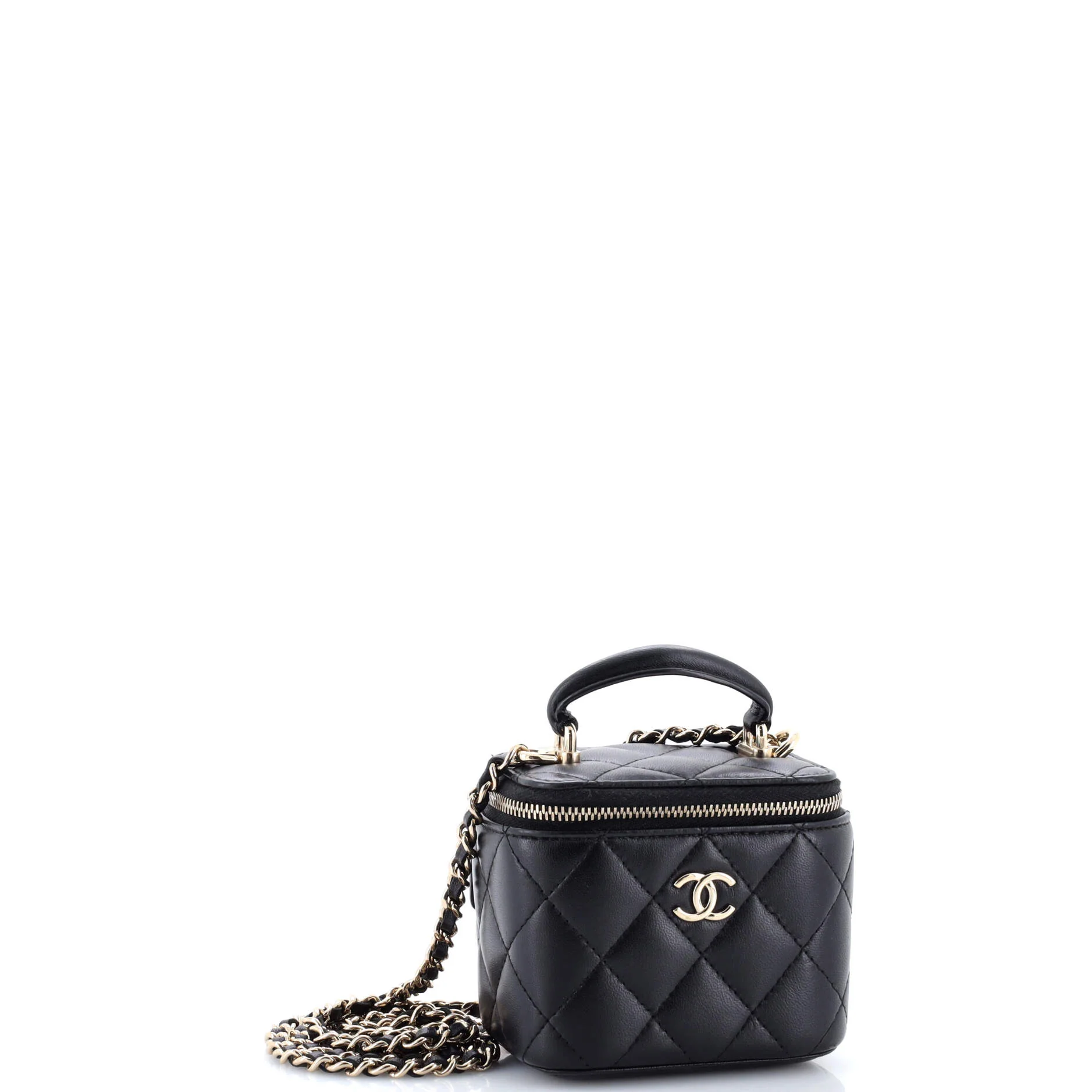 Classic Top Handle Vanity Case with Chain Quilted Lambskin Mini - Image 2