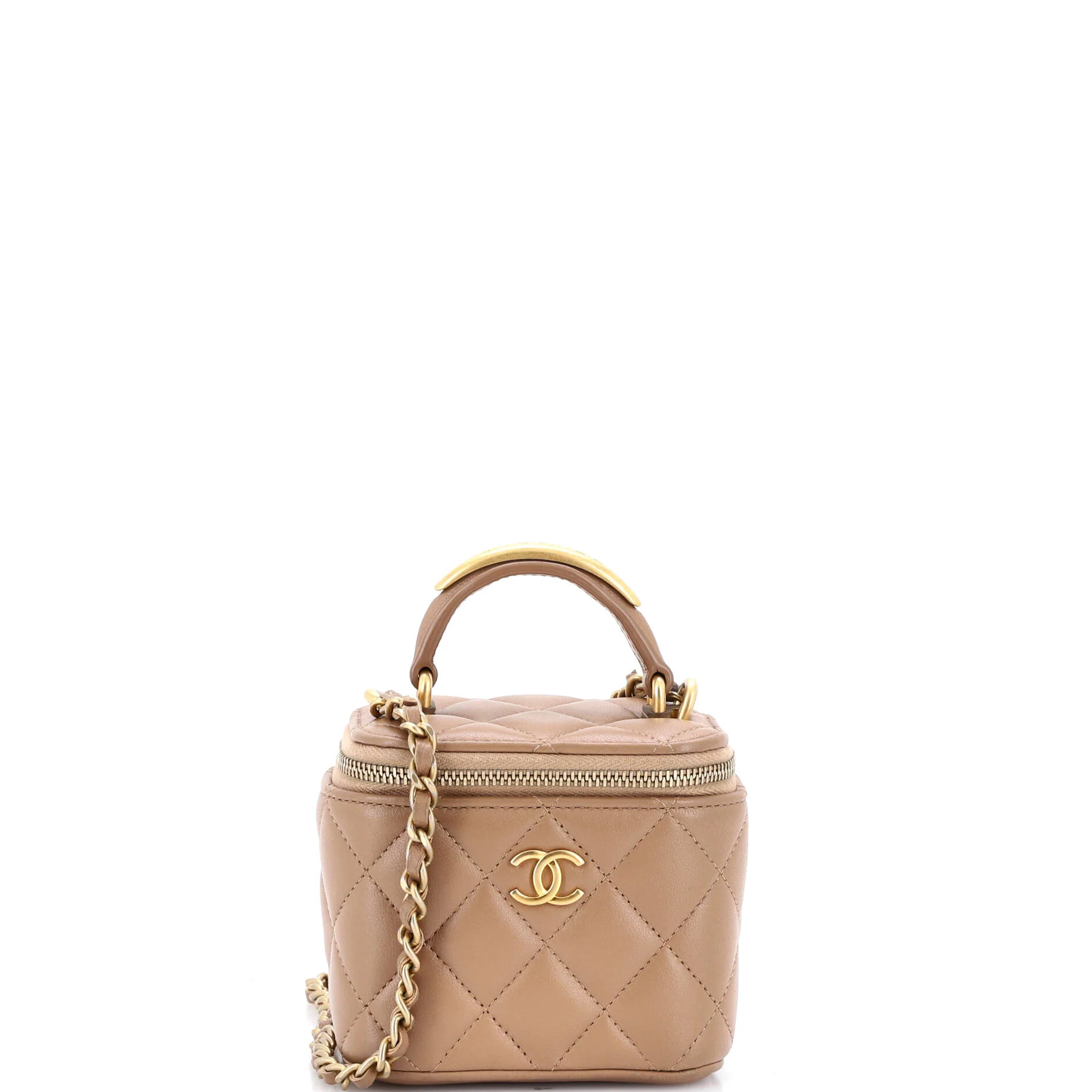 Classic Top Handle Vanity Case with Chain Quilted Lambskin Mini