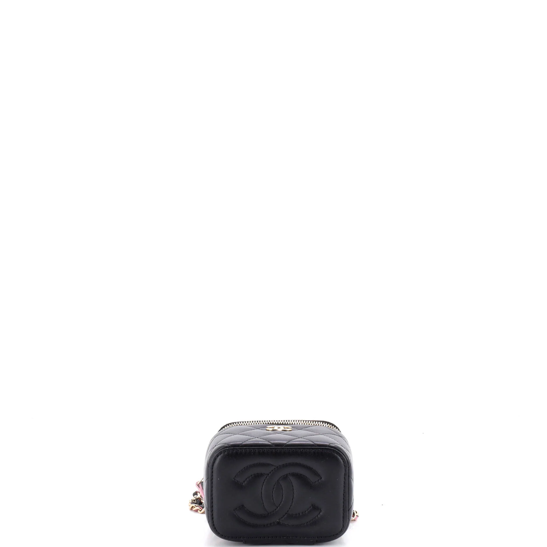 Classic Top Handle Vanity Case with Chain Quilted Lambskin Mini - Image 4