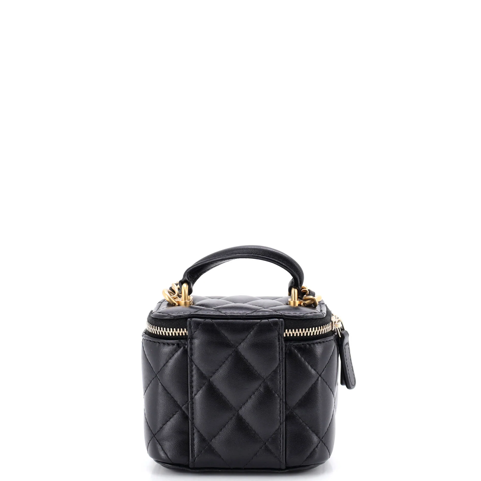 Classic Top Handle Vanity Case with Chain Quilted Lambskin Mini - Image 4