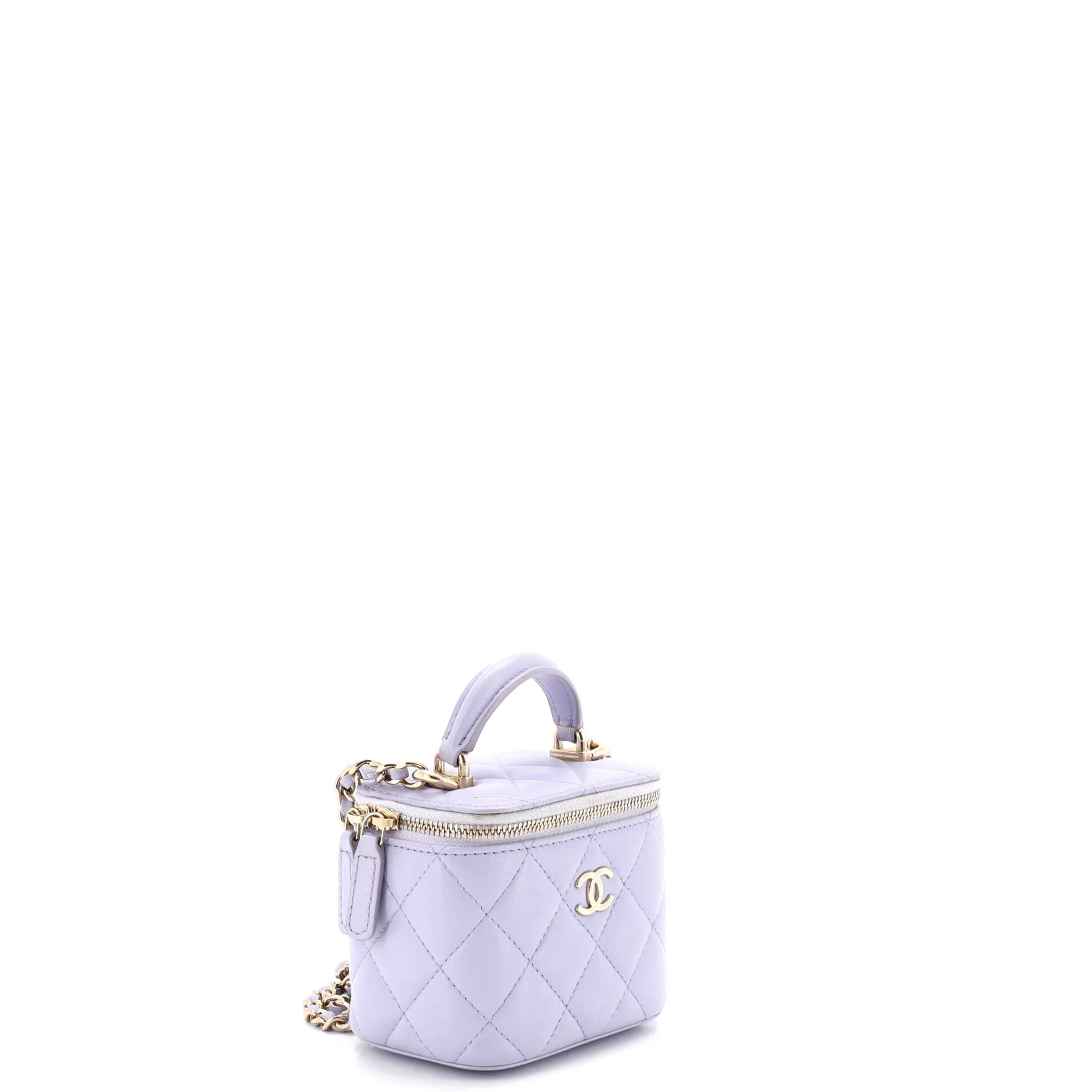 Classic Top Handle Vanity Case with Chain Quilted Lambskin Mini - Image 3