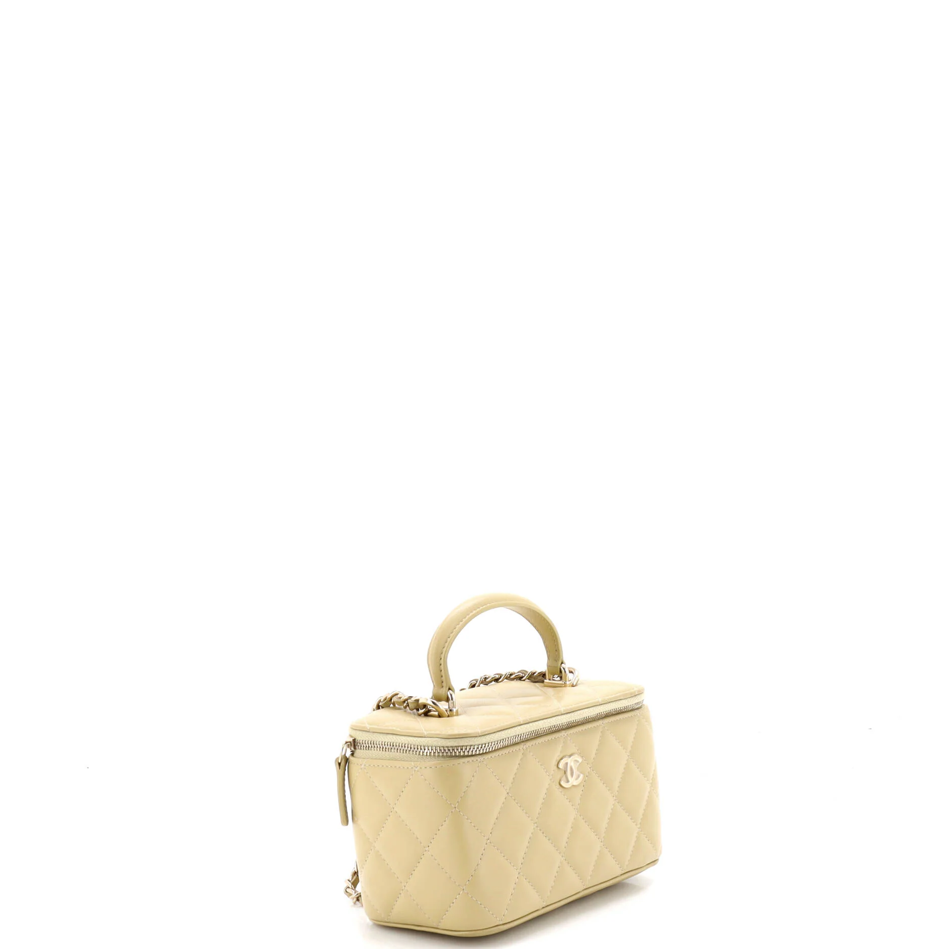 Classic Top Handle Vanity Case with Chain Quilted Lambskin Small - Image 2