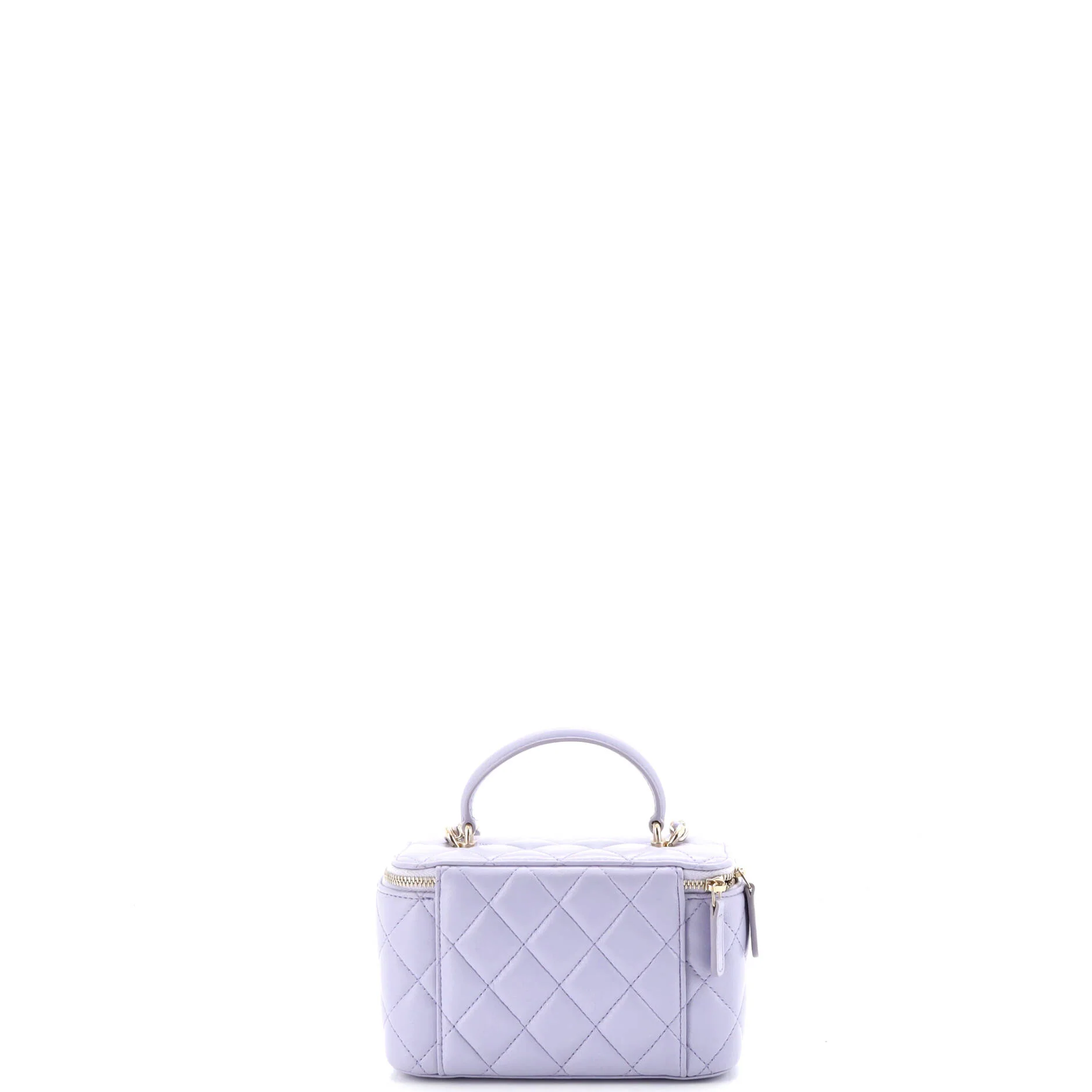 Classic Top Handle Vanity Case with Chain Quilted Lambskin Small - Image 4