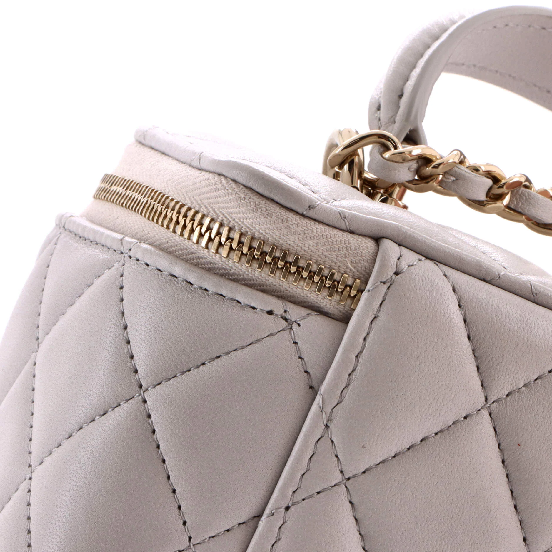 Classic Top Handle Vanity Case with Chain Quilted Lambskin Small - Image 6