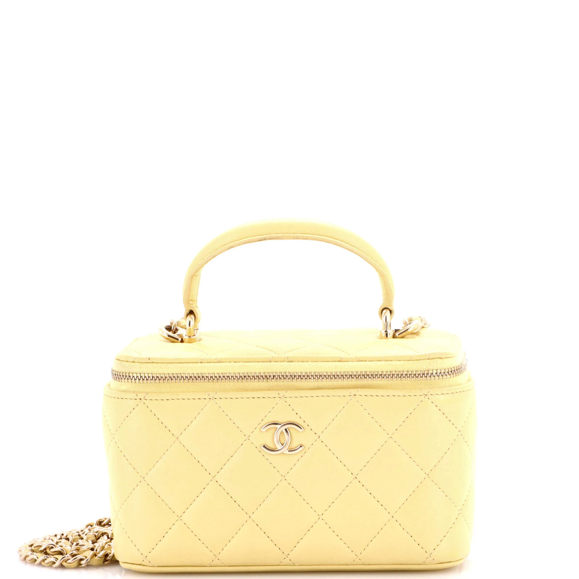Classic Top Handle Vanity Case with Chain Quilted Lambskin Small