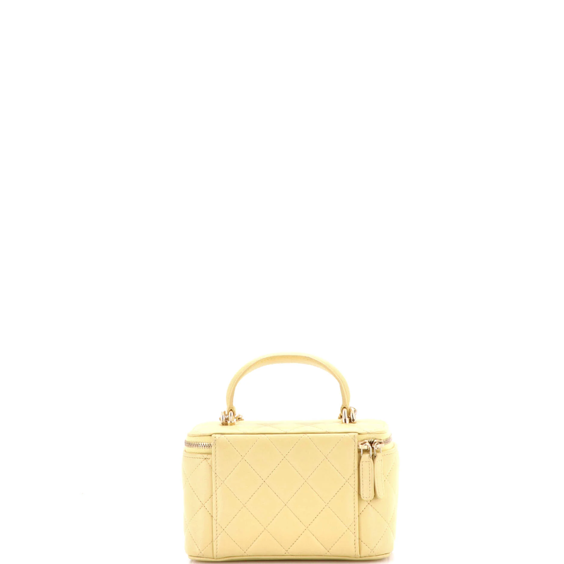 Classic Top Handle Vanity Case with Chain Quilted Lambskin Small - Image 3