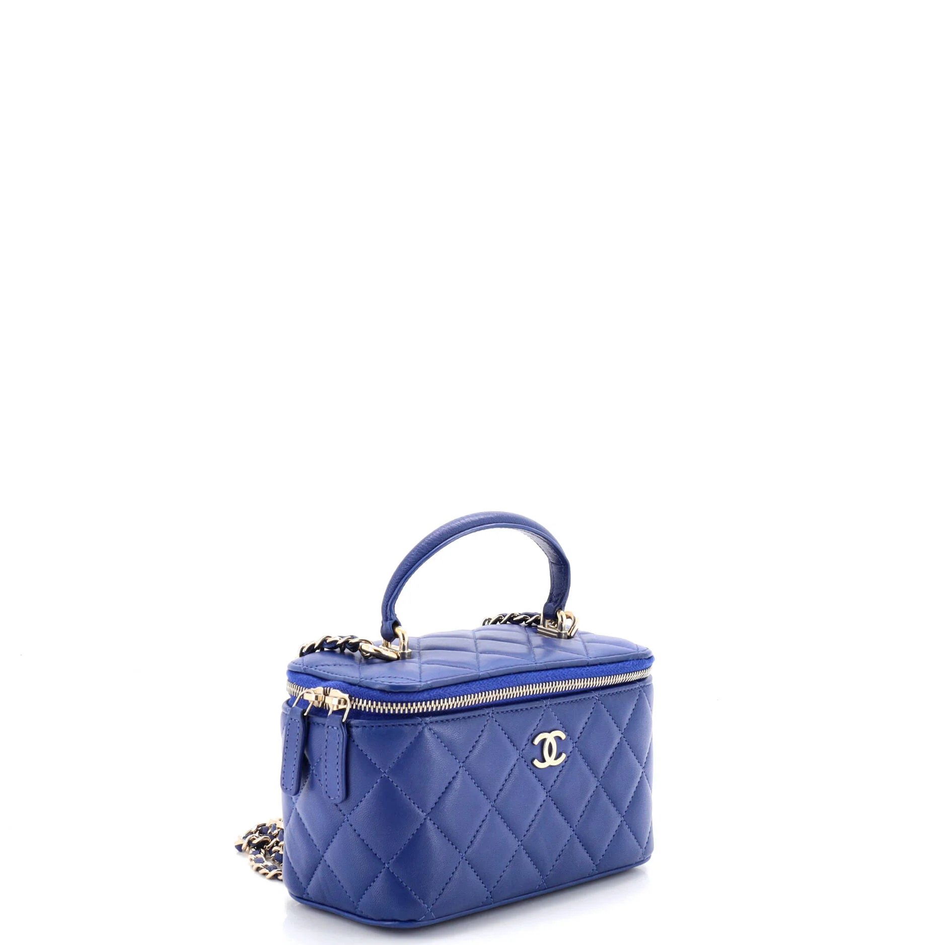 Classic Top Handle Vanity Case with Chain Quilted Lambskin Small - Image 2