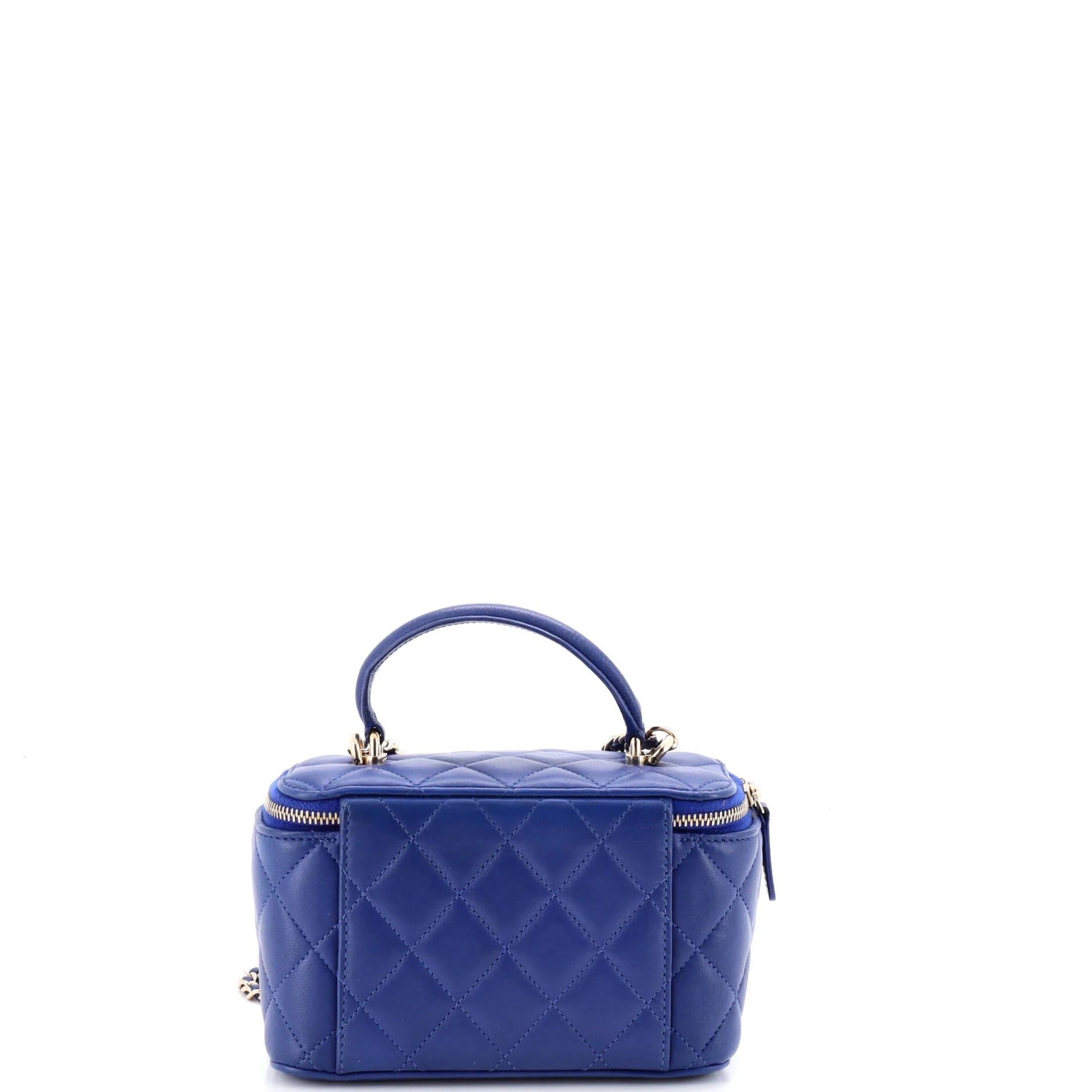 Classic Top Handle Vanity Case with Chain Quilted Lambskin Small - Image 3