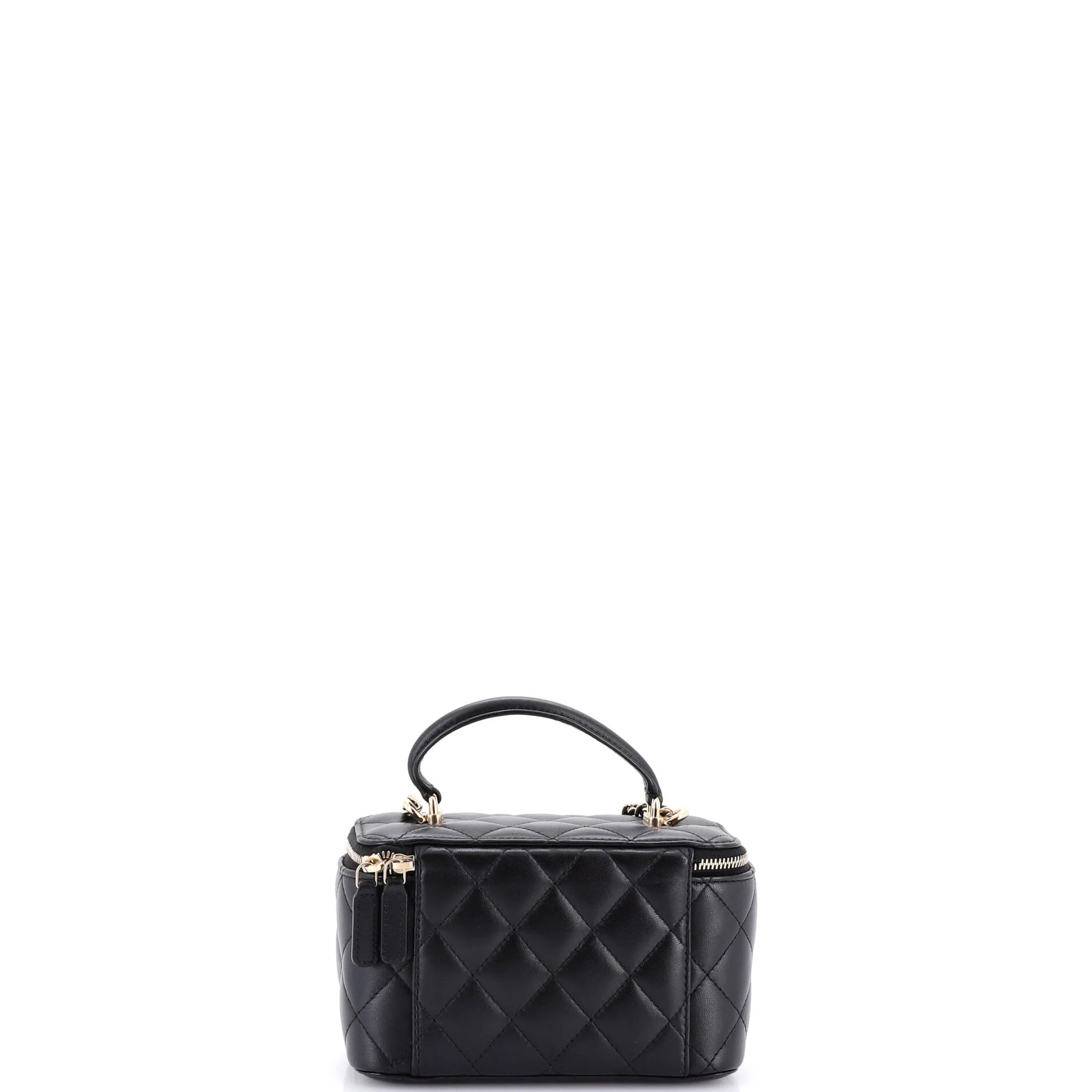 Classic Top Handle Vanity Case with Chain Quilted Lambskin Small - Image 4