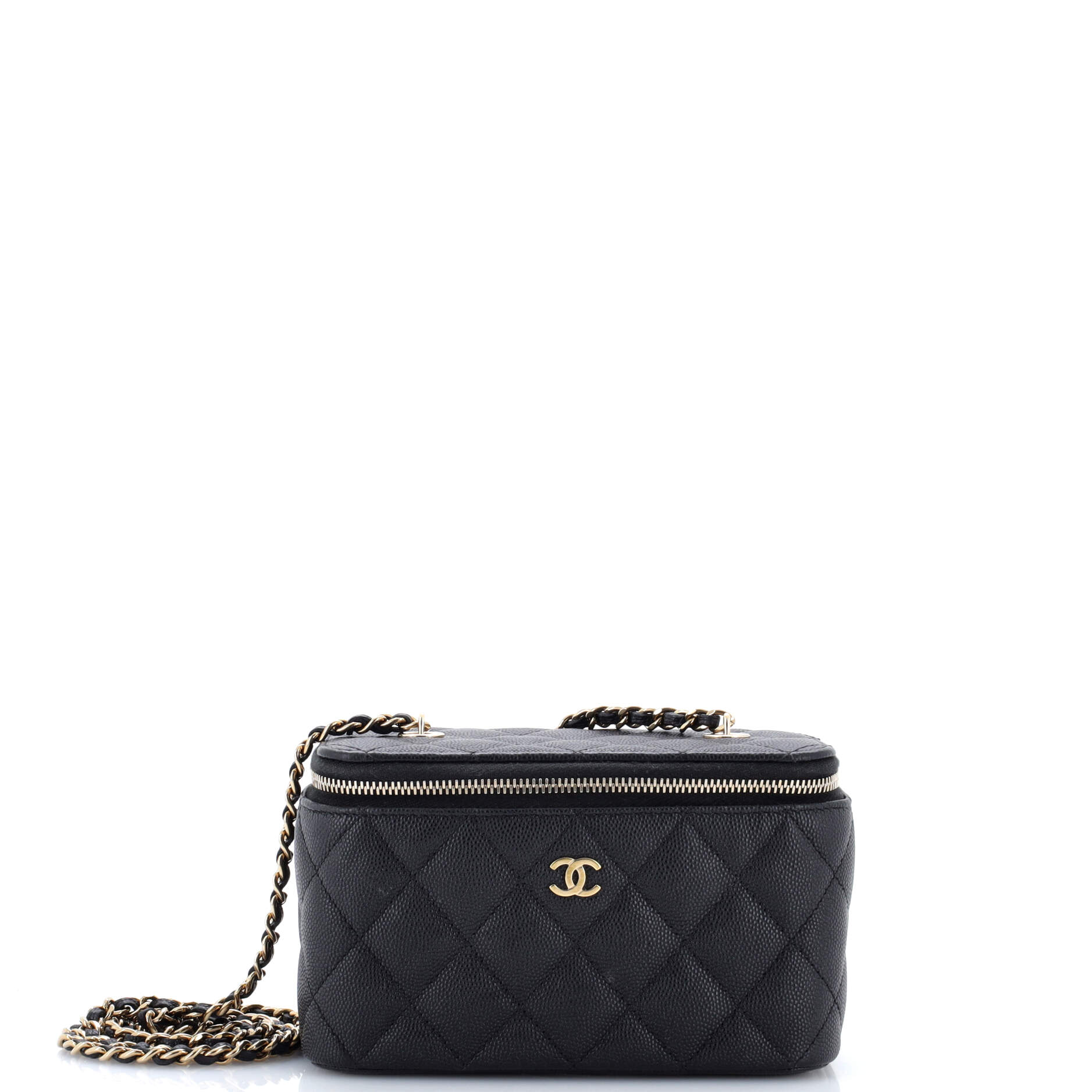 Classic Vanity Case with Chain Quilted Caviar Small