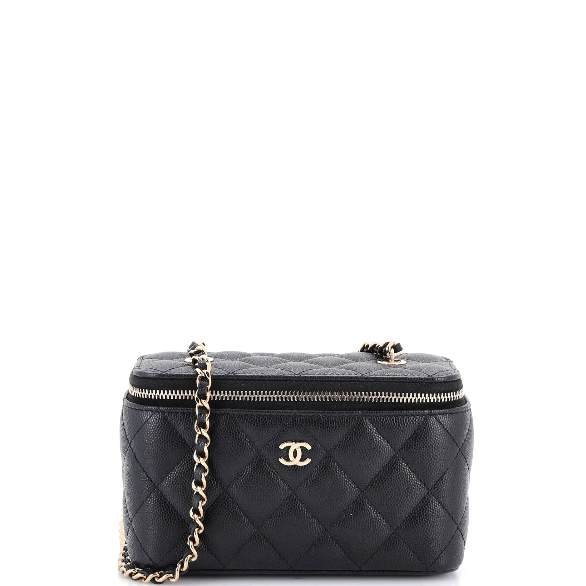 Classic Vanity Case with Chain Quilted Caviar Small