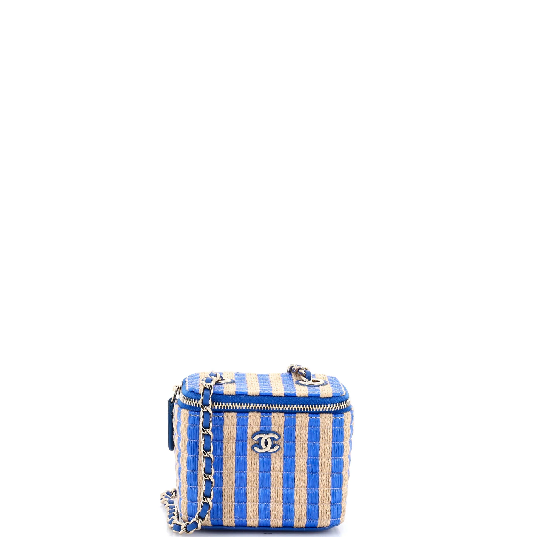 Classic Vanity Case with Chain Striped Raffia and Jute Mini