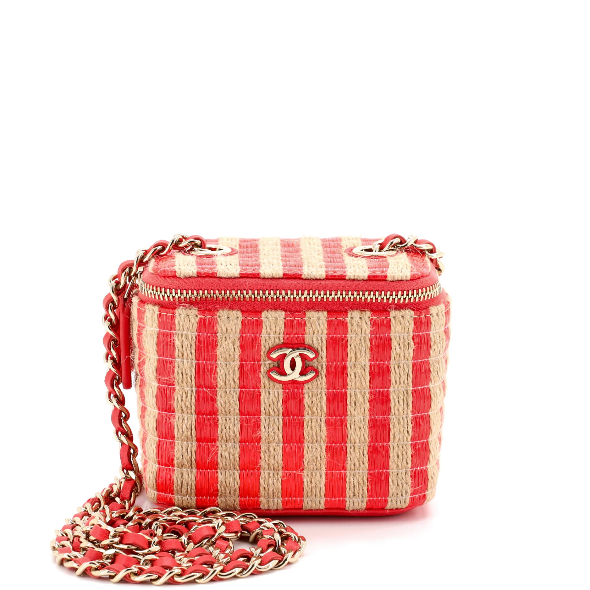 Classic Vanity Case with Chain Striped Raffia and Jute Mini