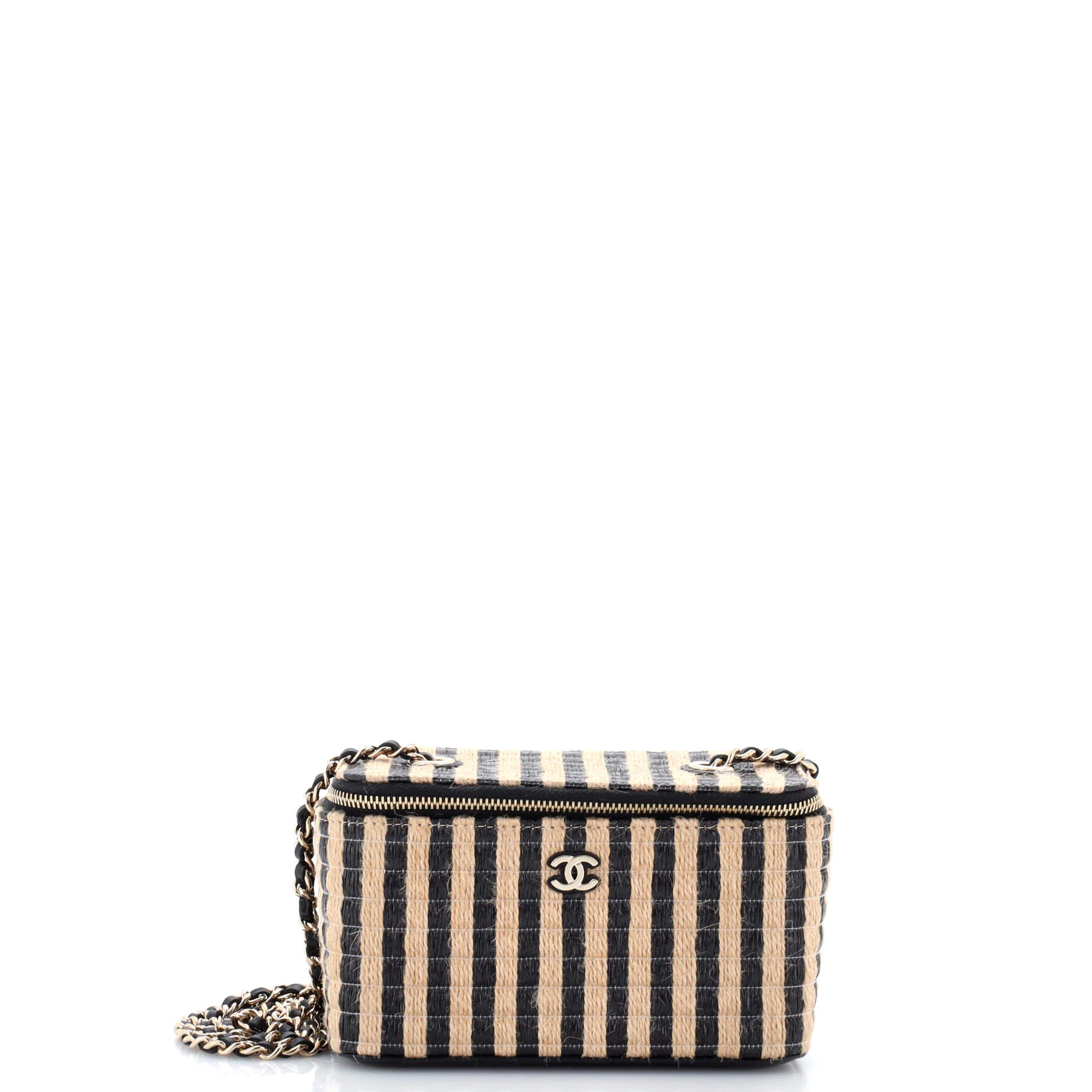 Classic Vanity Case with Chain Striped Raffia and Jute Small