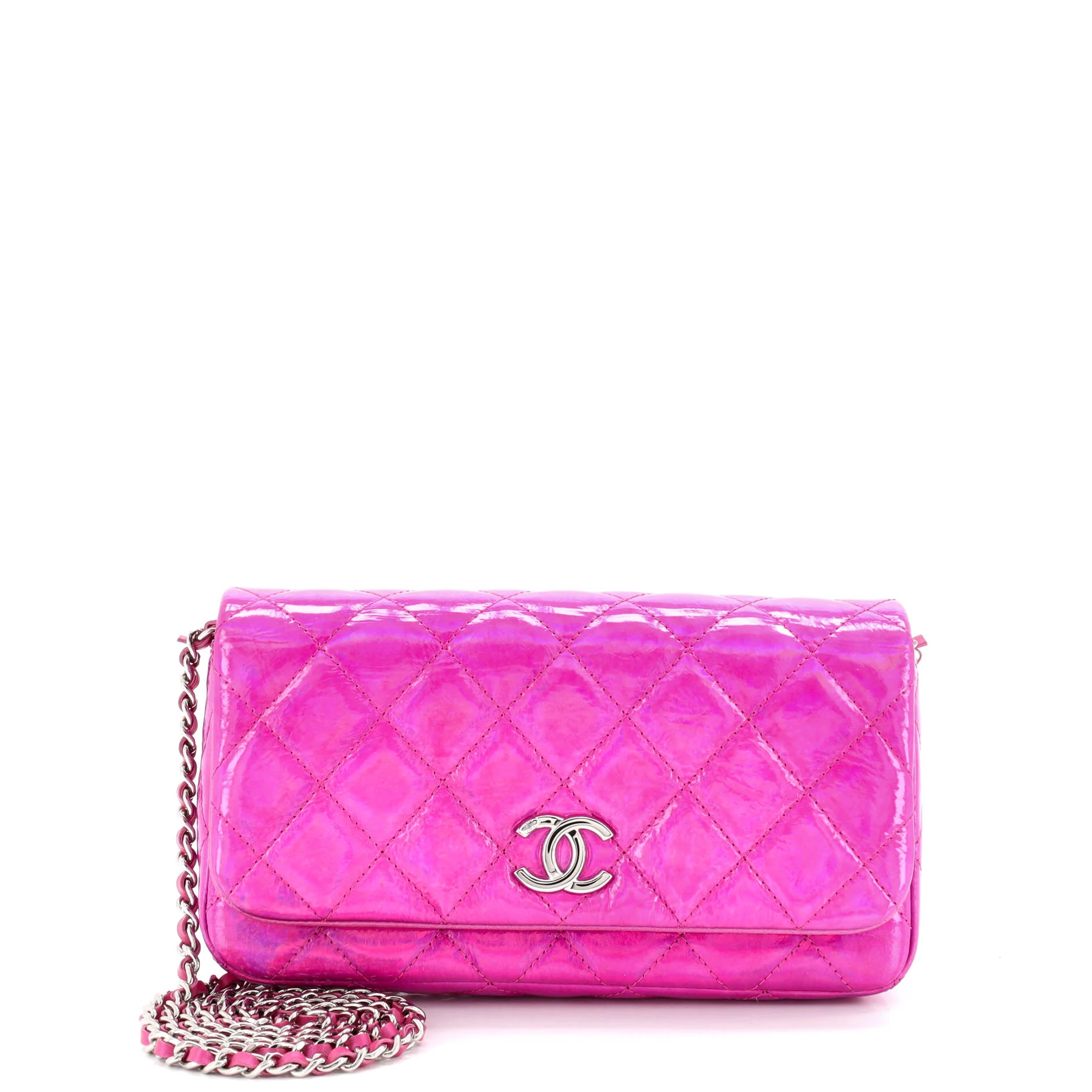 Clutch with Chain Quilted Iridescent Mirror Goatskin
