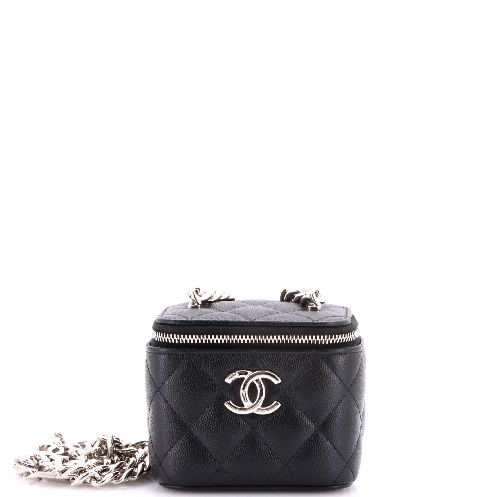 Coco Enamel Strap Vanity Case with Chain Quilted Caviar Mini