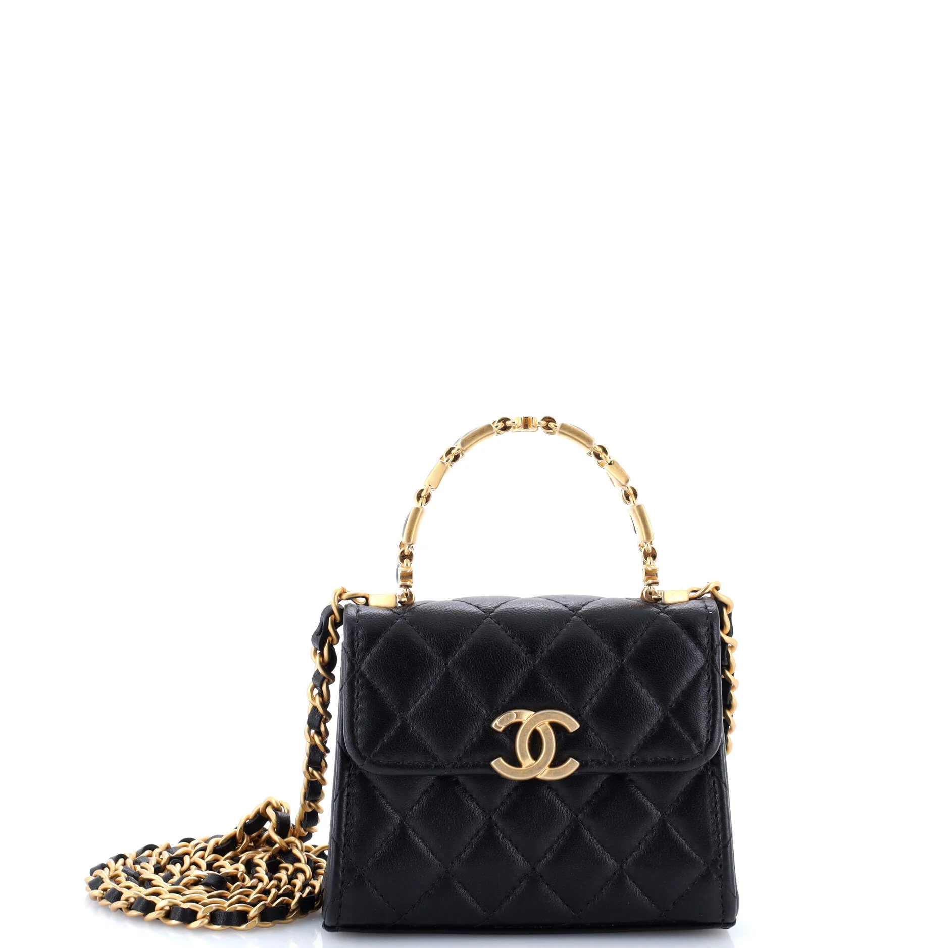 Coco Enamel Top Handle Flap Bag Quilted Lambskin Small