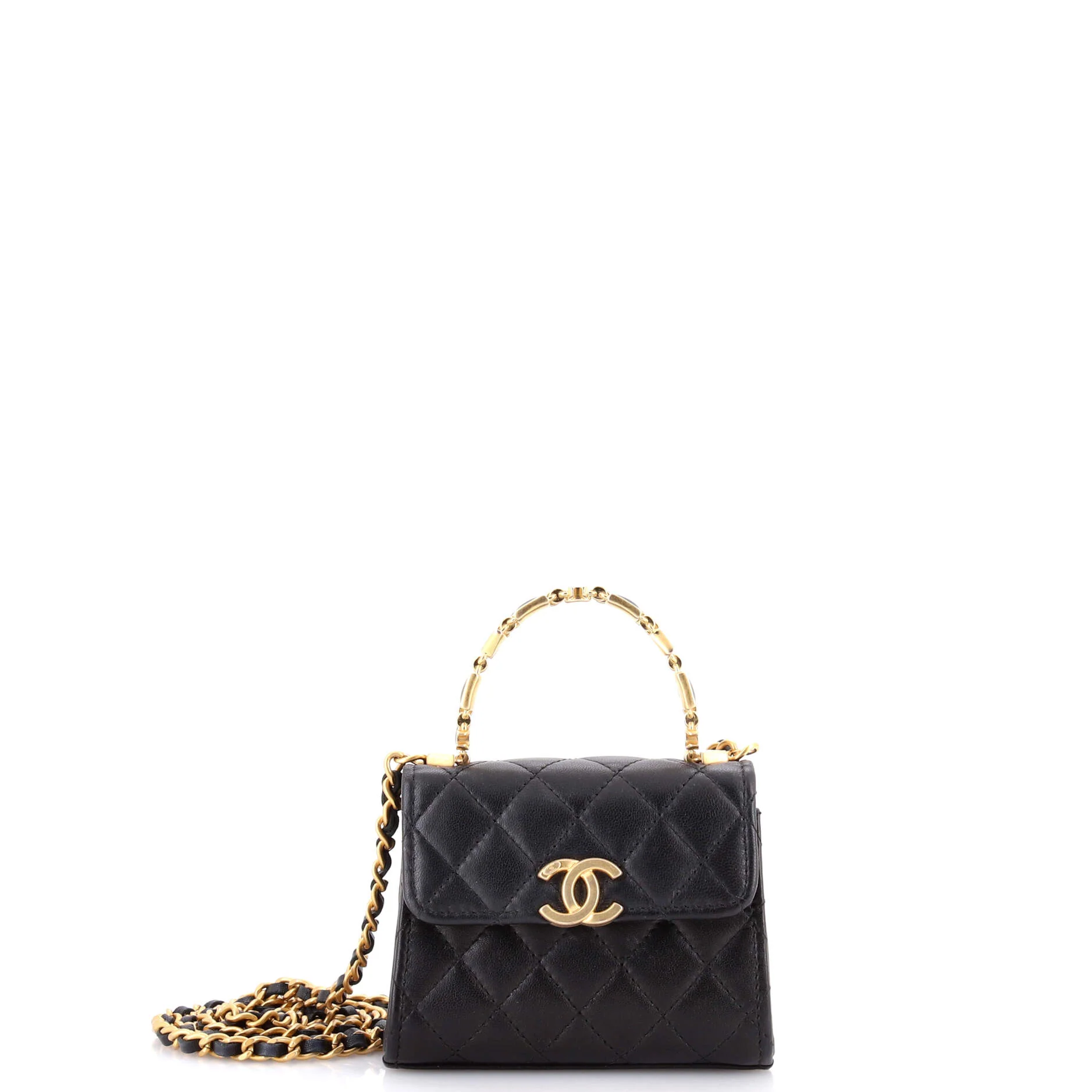 Coco Enamel Top Handle Flap Bag Quilted Lambskin Mini