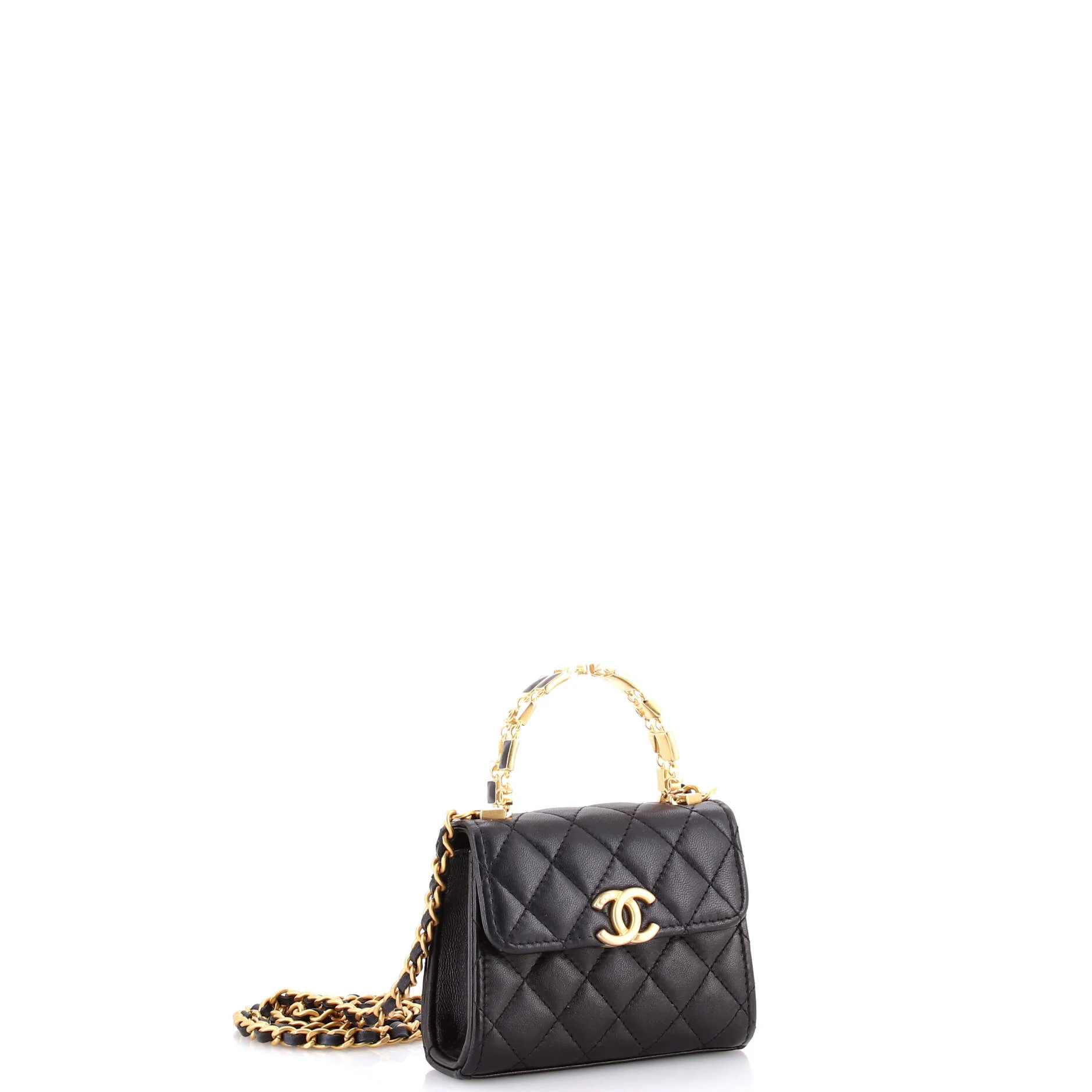 Coco Enamel Top Handle Flap Bag Quilted Lambskin Mini - Image 2