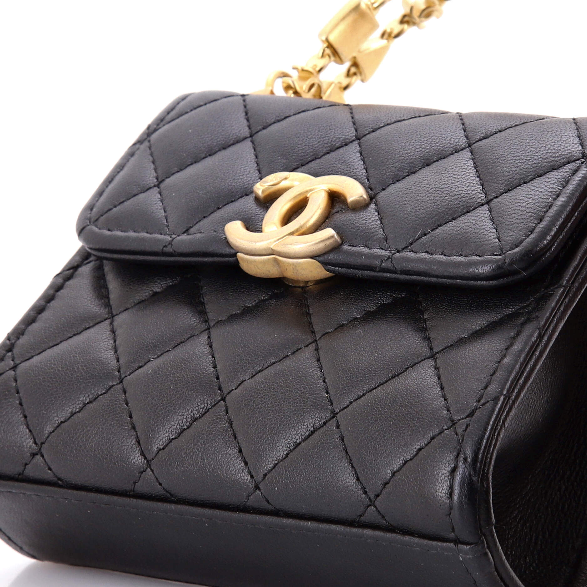 Coco Enamel Top Handle Flap Bag Quilted Lambskin Mini - Image 6