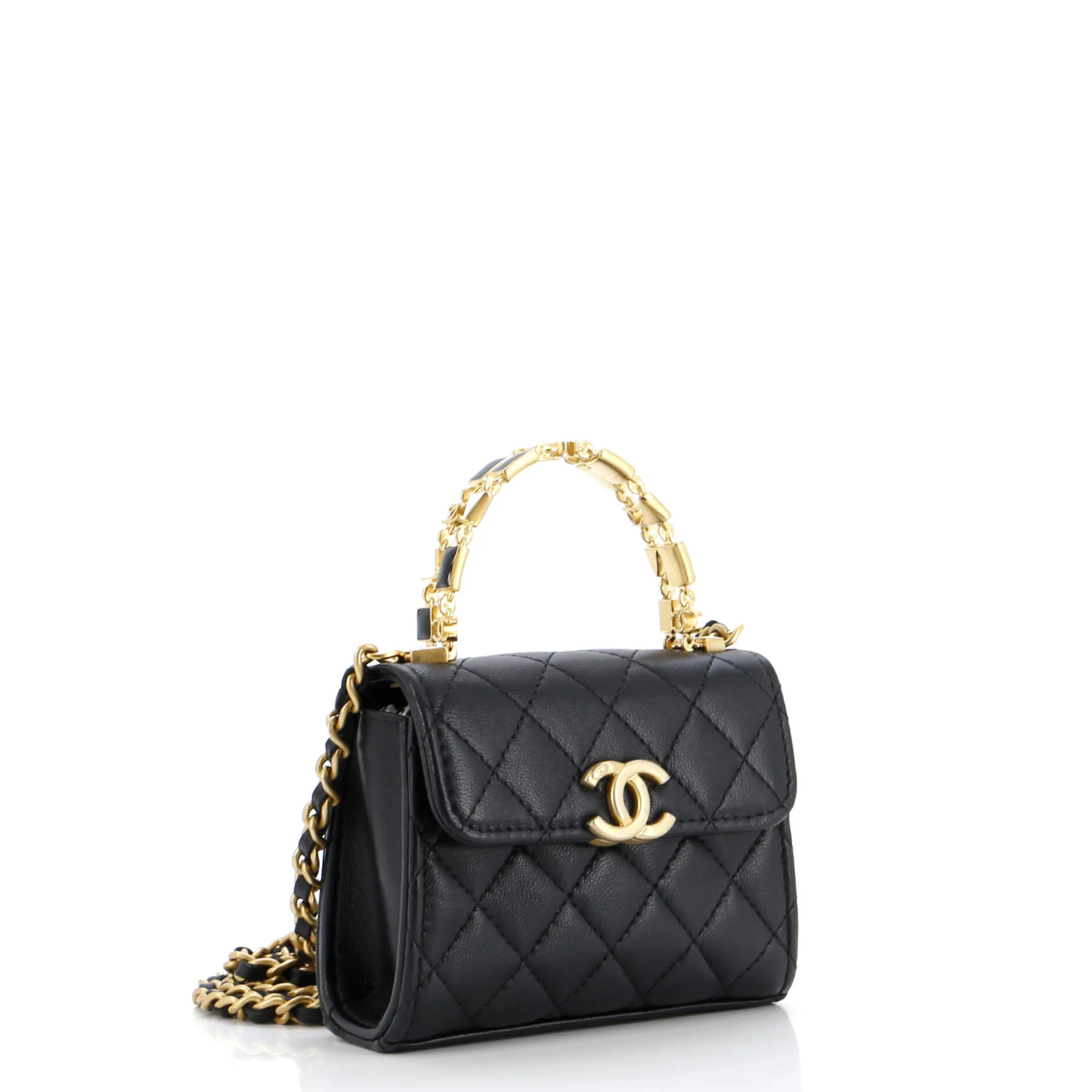 Coco Enamel Top Handle Flap Clutch with Chain Quilted Lambskin - Image 3