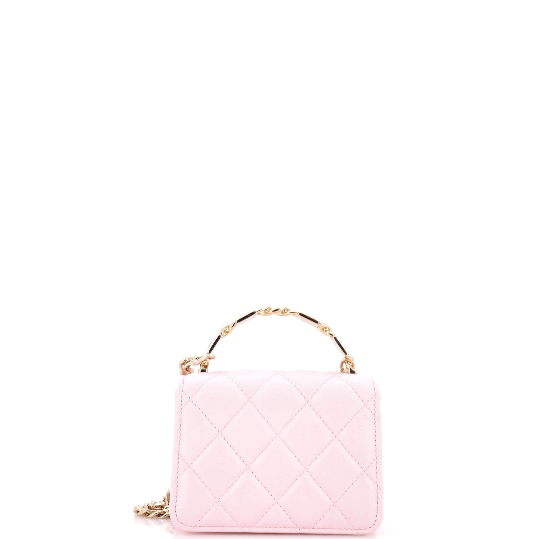 Coco Enamel Top Handle Flap Clutch with Chain Quilted Lambskin - Image 4