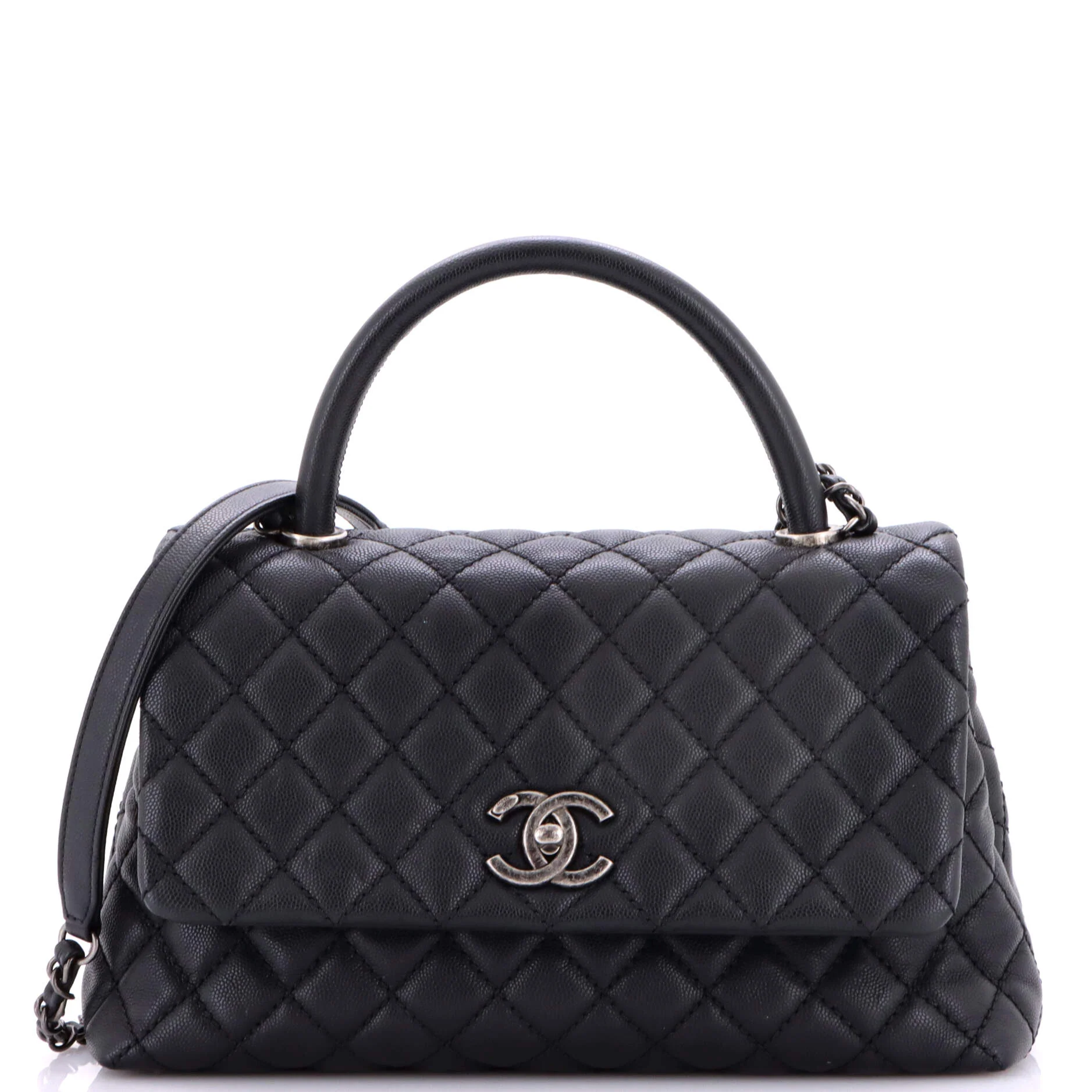 Coco Top Handle Bag Quilted Caviar Small