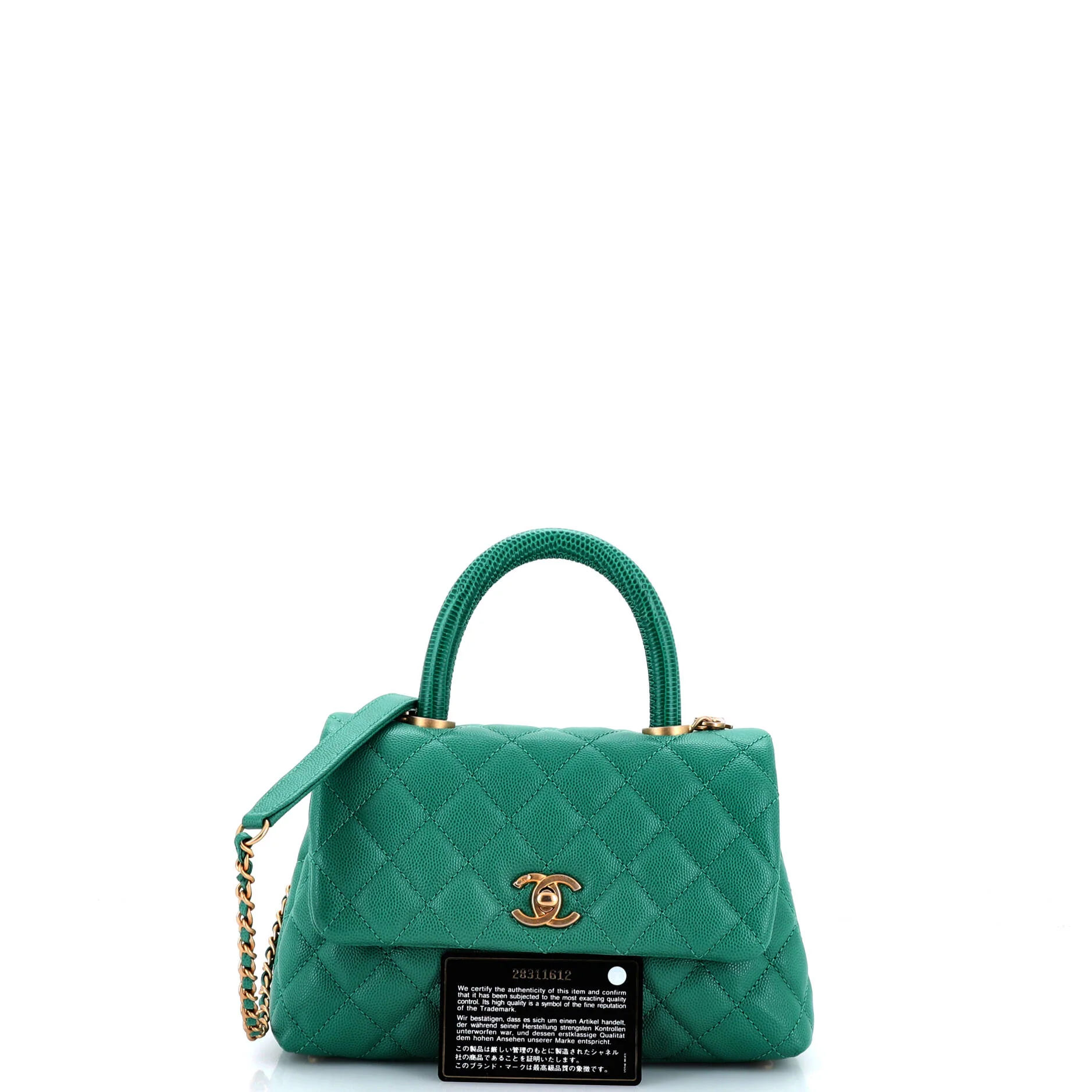 Coco Top Handle Bag Quilted Caviar with Lizard Embossed Handle Mini - Image 2