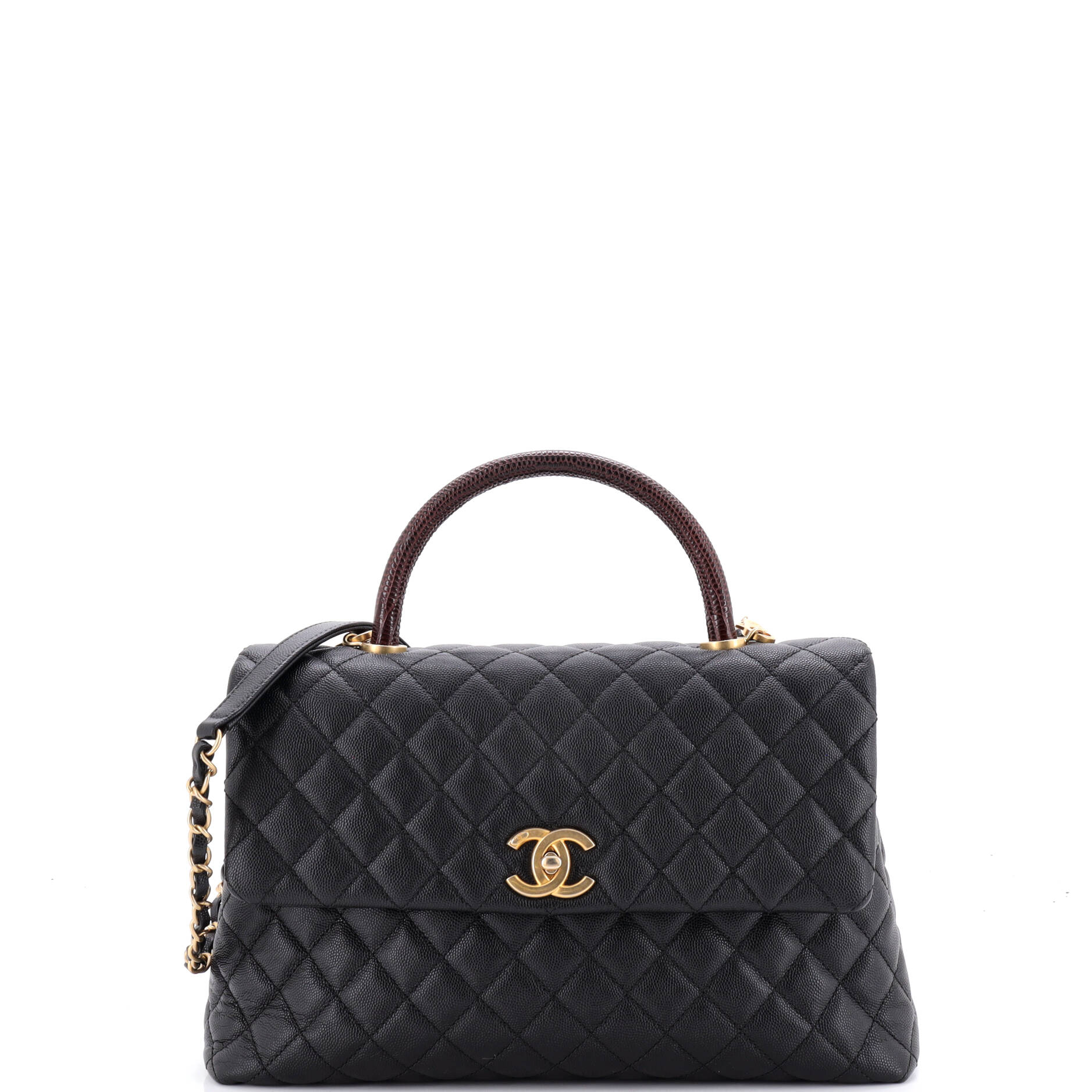 Coco Top Handle Bag Quilted Caviar with Lizard Medium