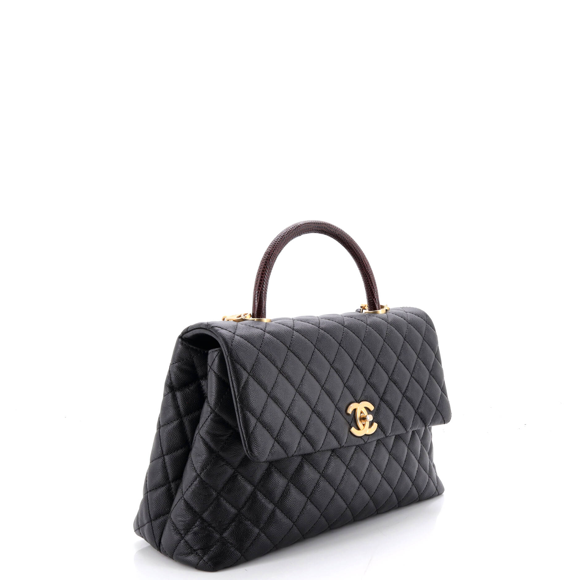 Coco Top Handle Bag Quilted Caviar with Lizard Medium - Image 2
