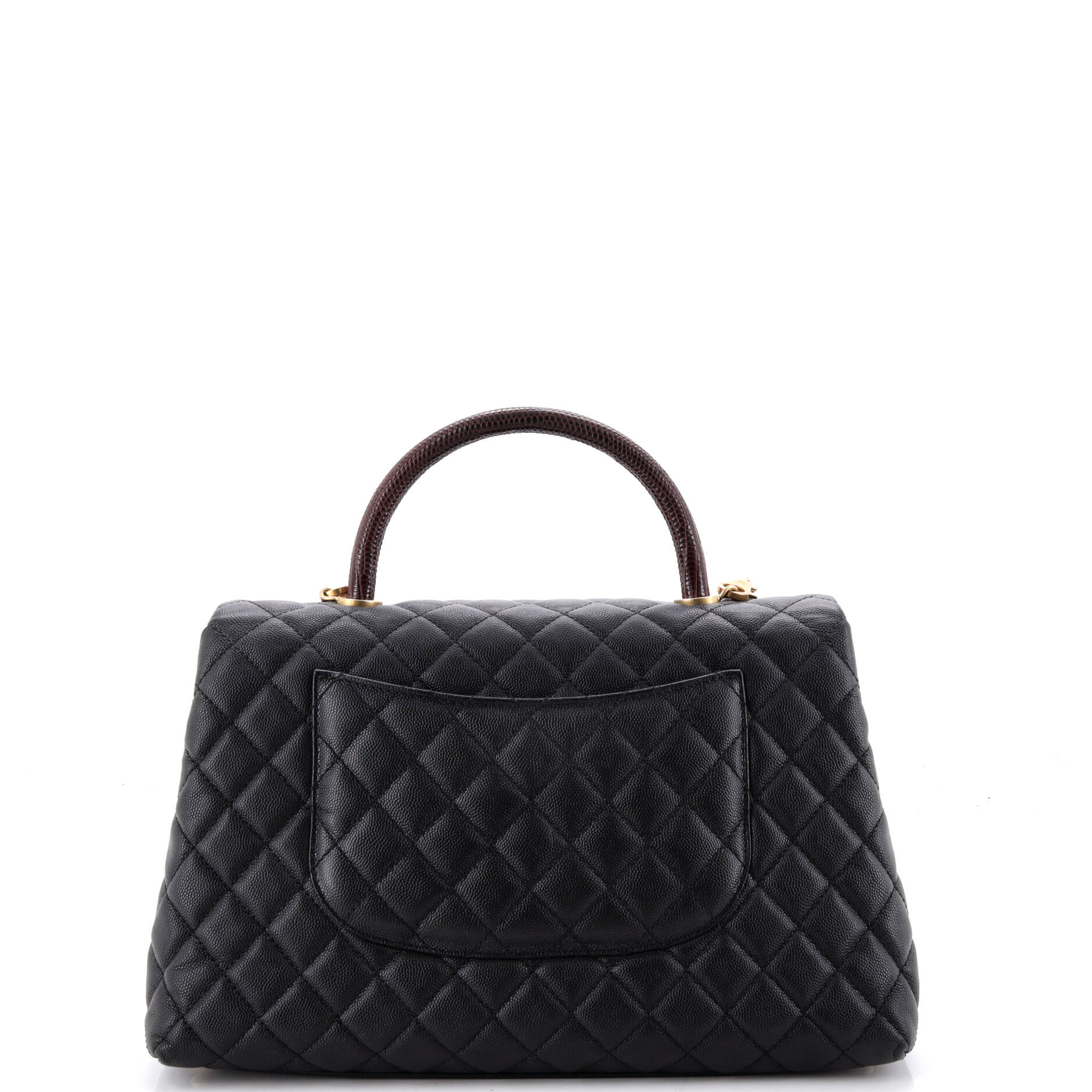 Coco Top Handle Bag Quilted Caviar with Lizard Medium - Image 3