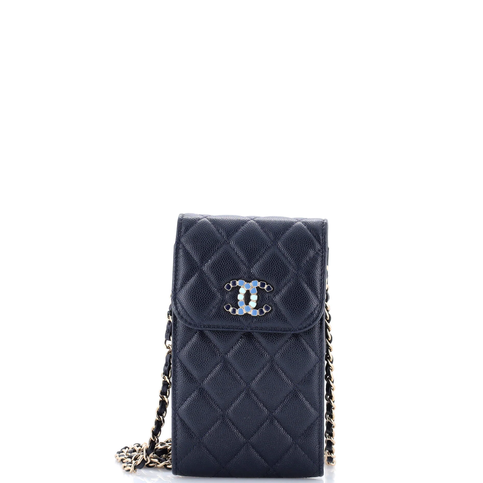Crystal CC Flap Phone Holder Crossbody Bag with AirPods Pro Case Quilted Caviar