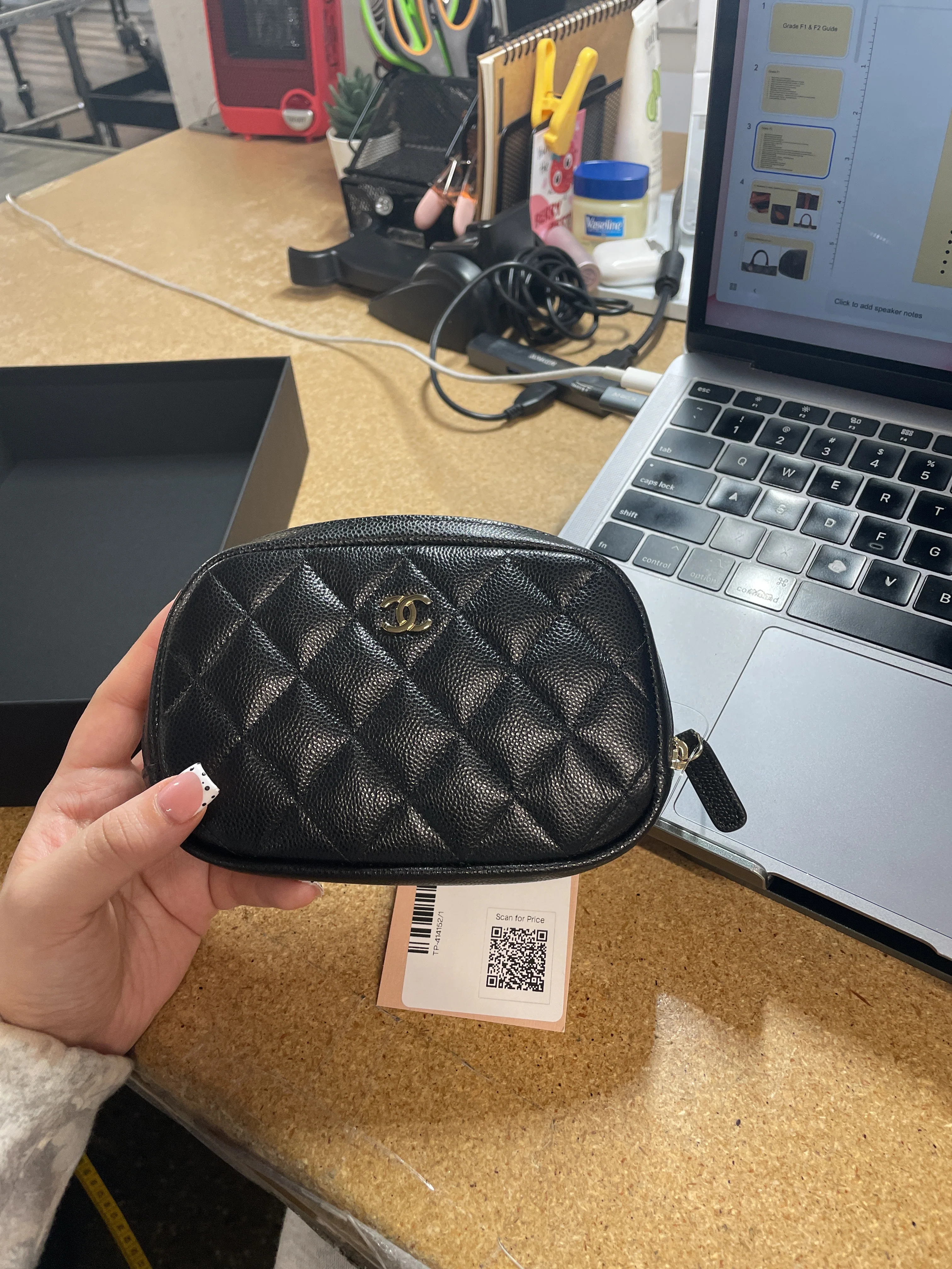 Curvy Cosmetic Pouch Quilted Caviar Small - Image 6