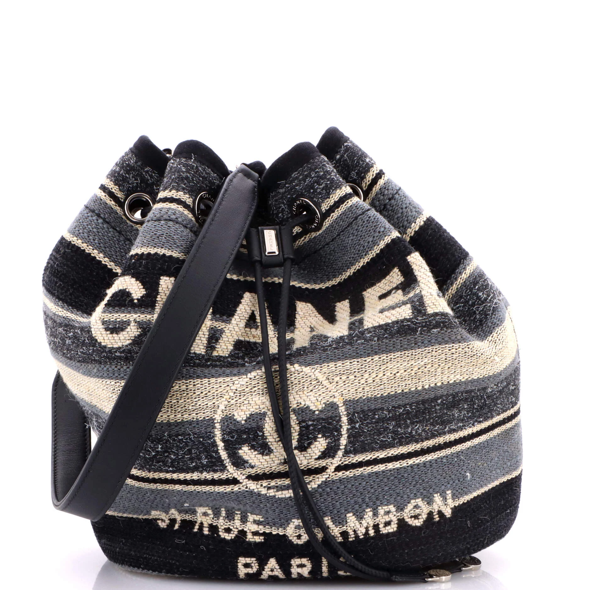 Deauville Drawstring Bucket Bag Canvas with Striped Detail Medium
