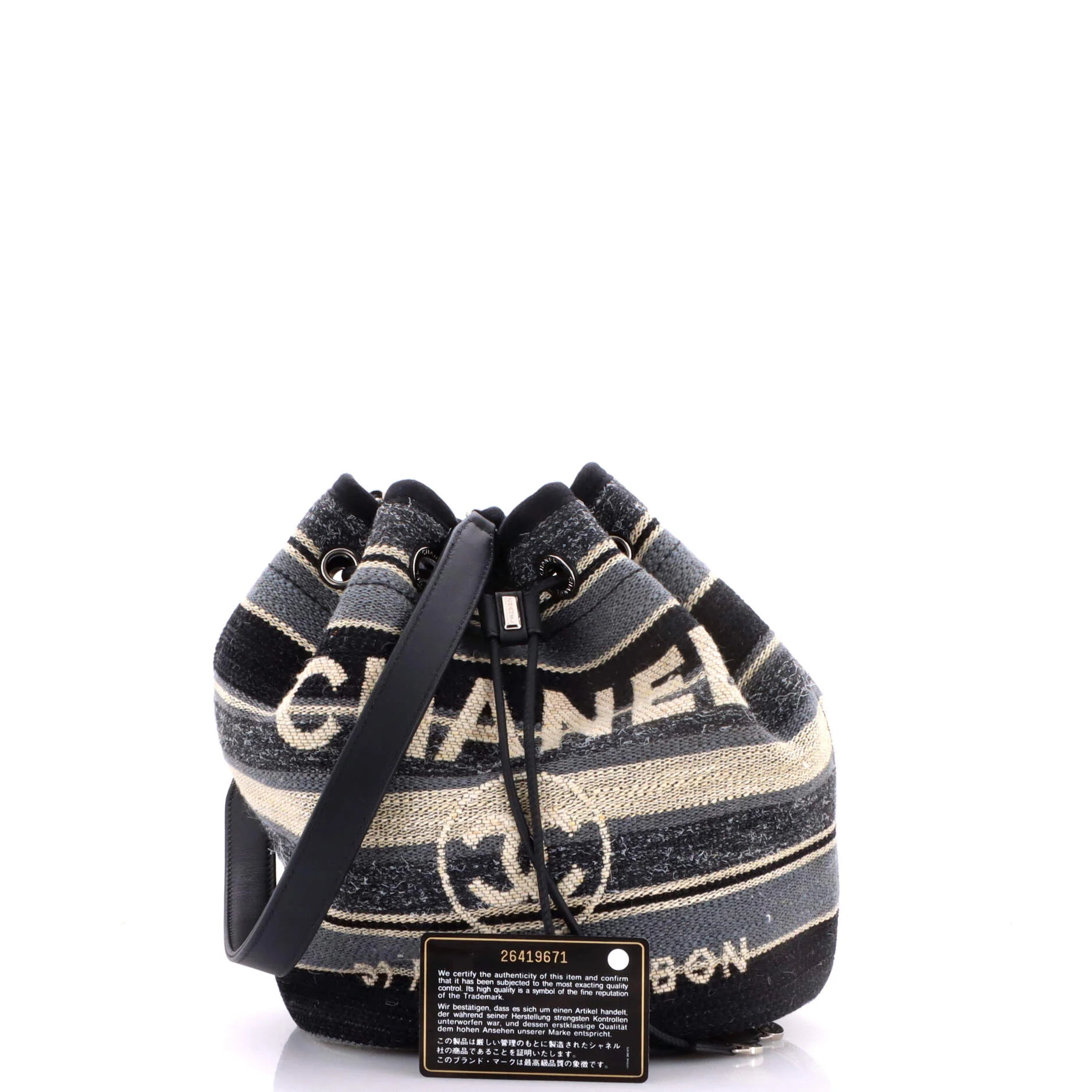 Deauville Drawstring Bucket Bag Canvas with Striped Detail Medium - Image 2