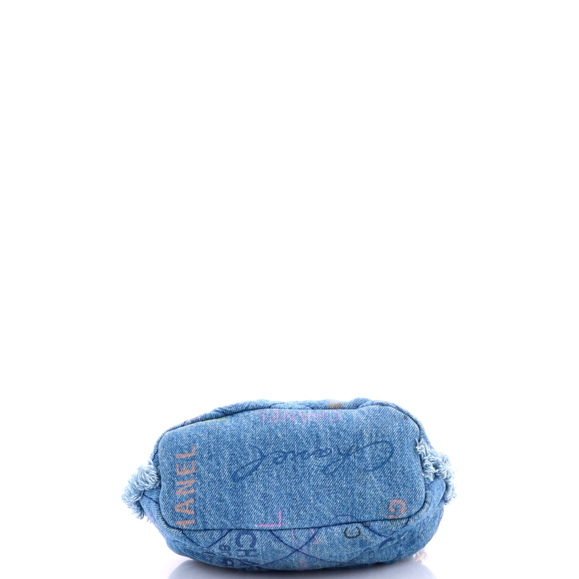 Denim Mood Chain Bucket Bag Logo Printed Quilted Fringe Denim Medium - Image 4