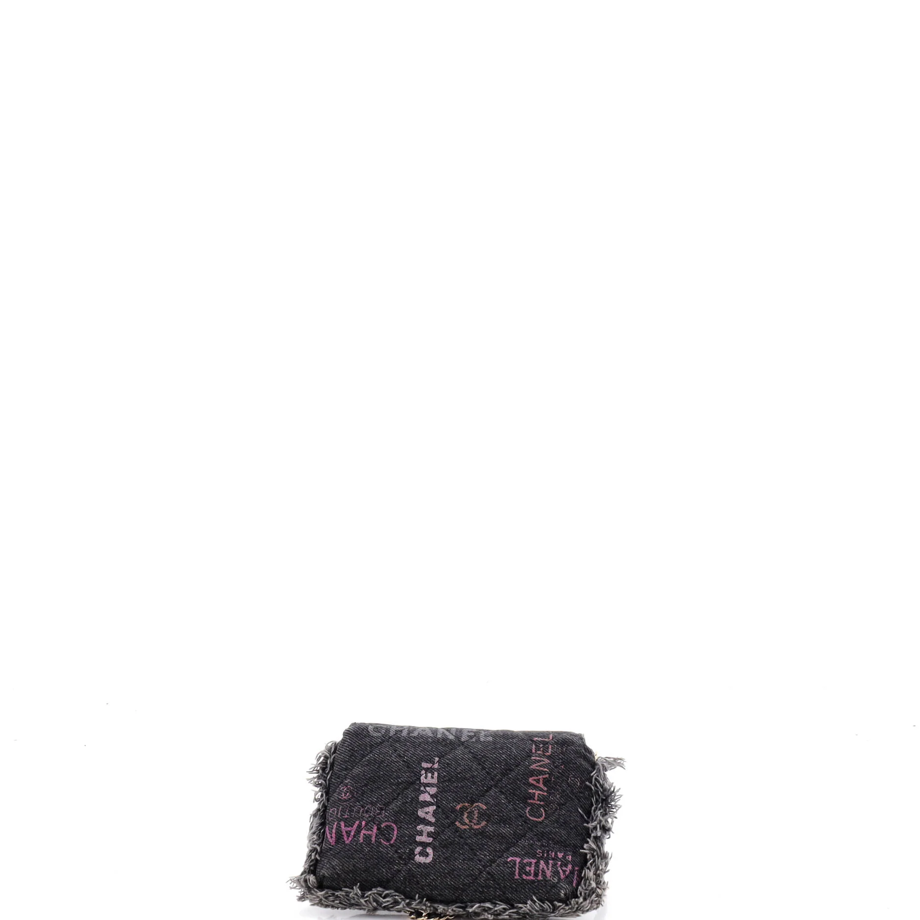 Denim Mood Flap Clutch with Chain Logo Printed Quilted Fringe Denim - Image 3