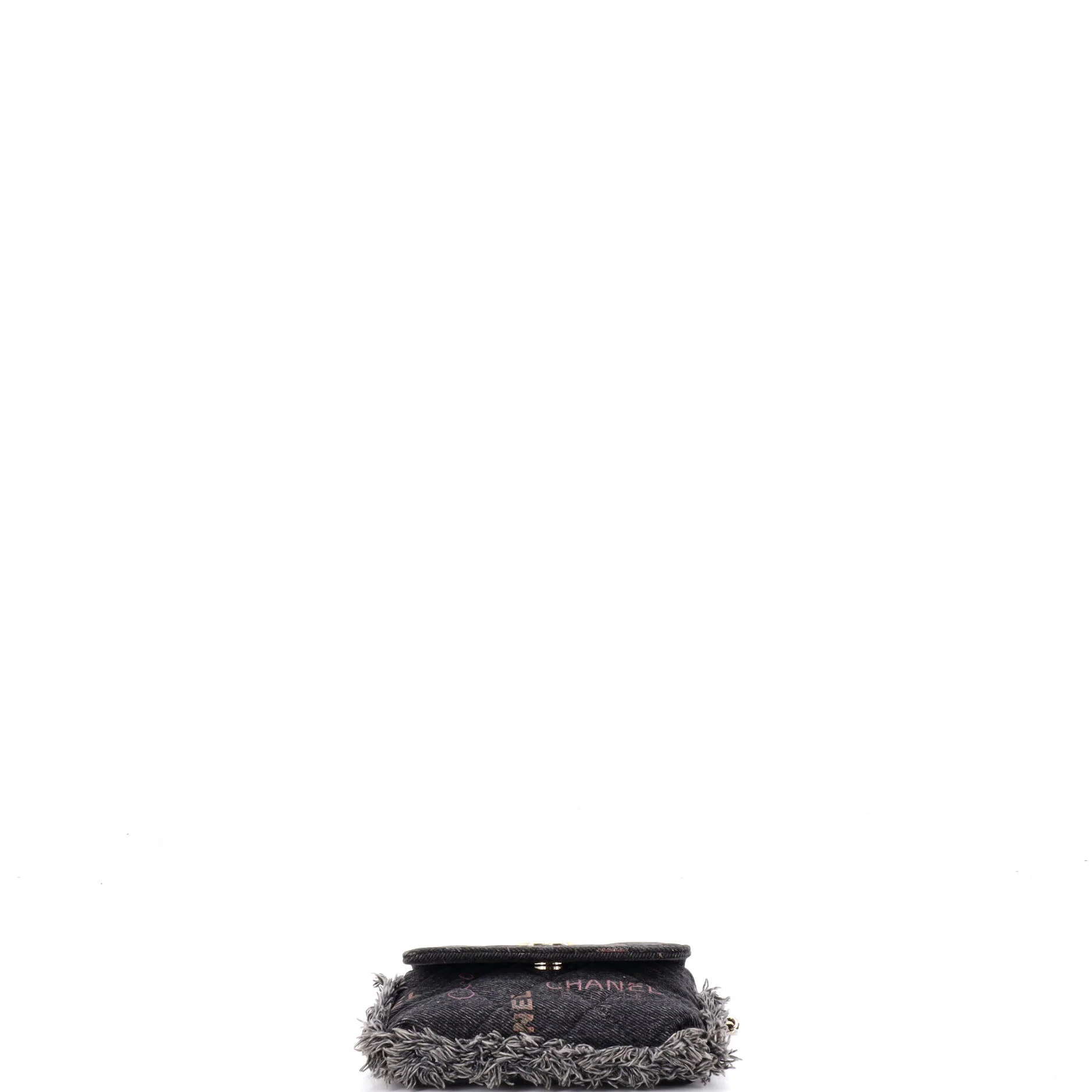 Denim Mood Flap Clutch with Chain Logo Printed Quilted Fringe Denim - Image 5